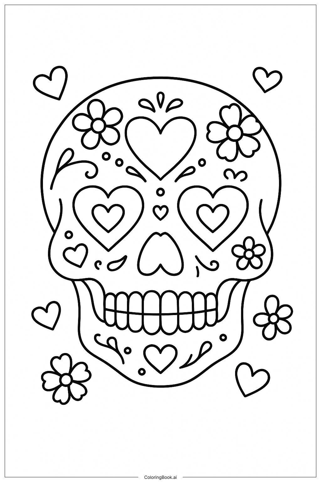  Trang tô màu Hoa văn trái tim Calavera ngày Dia De Los Muertos 