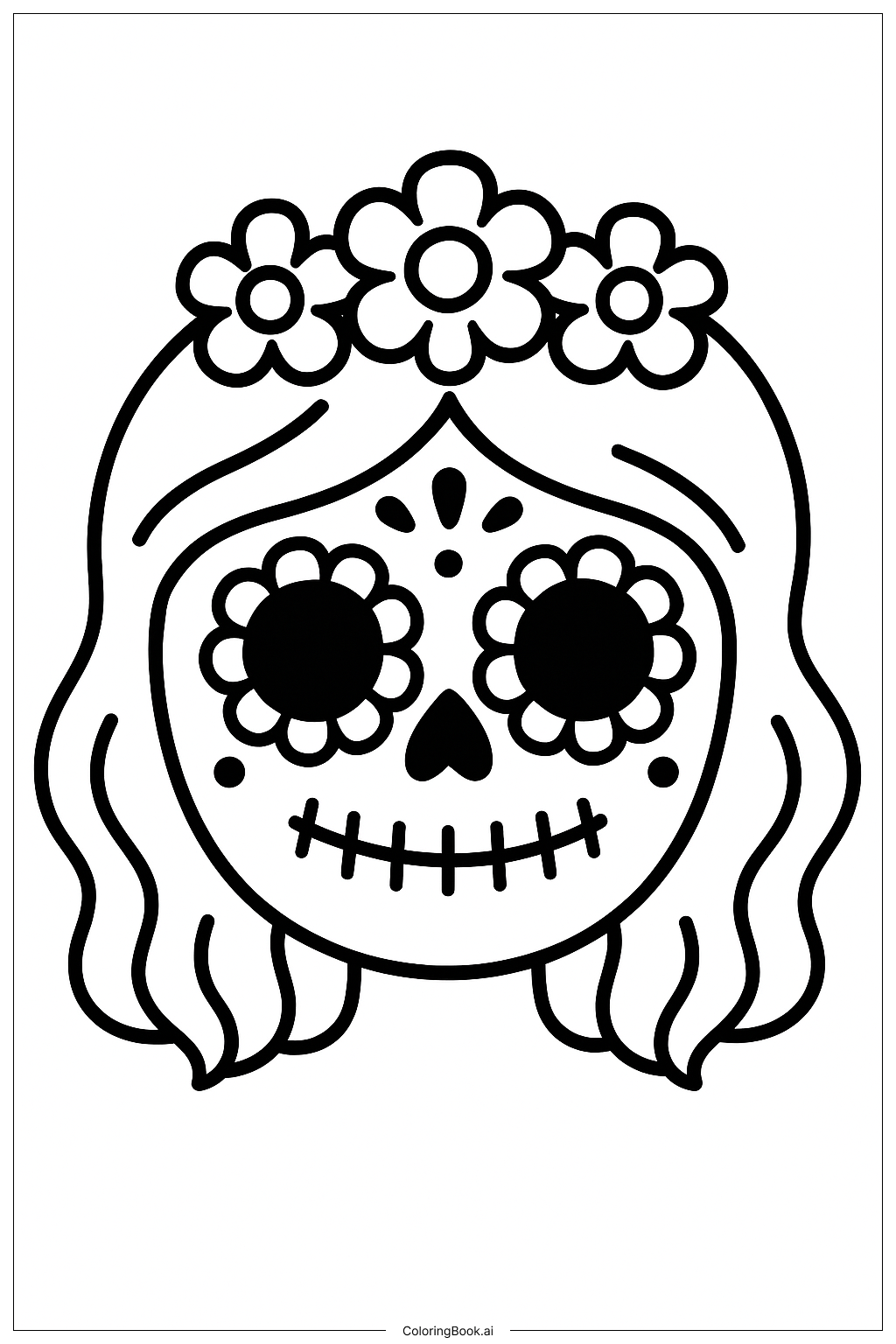  Página para colorear de Cara Simple de Catrina del Día de los Muertos 