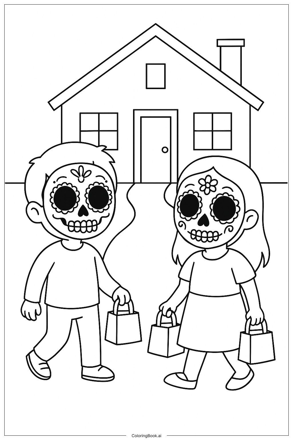  亡靈節小孩搗蛋要糖著色頁 