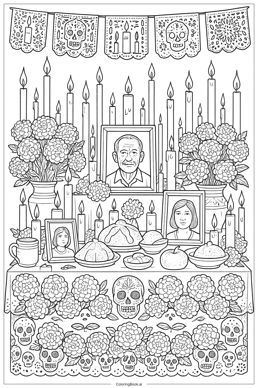  Trang tô màu Cảnh Bàn Thờ Lễ Hội Ngày Của Người Chết 