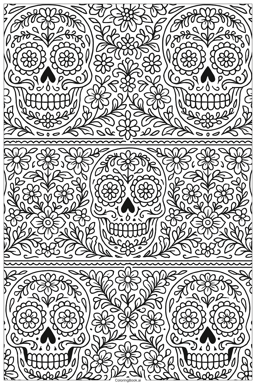  Página para colorear de Patrón de Calavera de Azúcar de Página Completa del Día de Los Muertos 