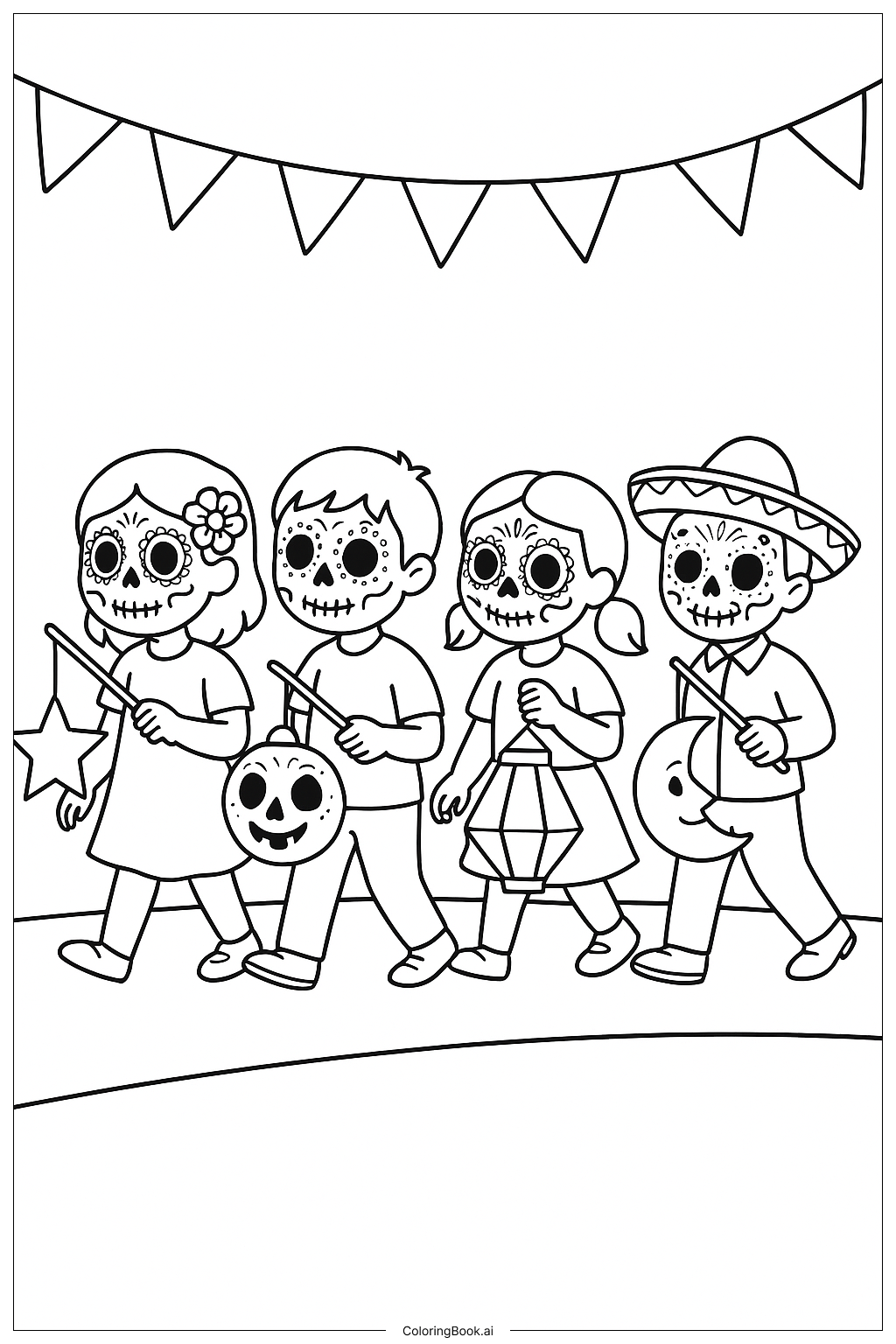  Dia De Los Muertos Lantern Parade Coloring Page 