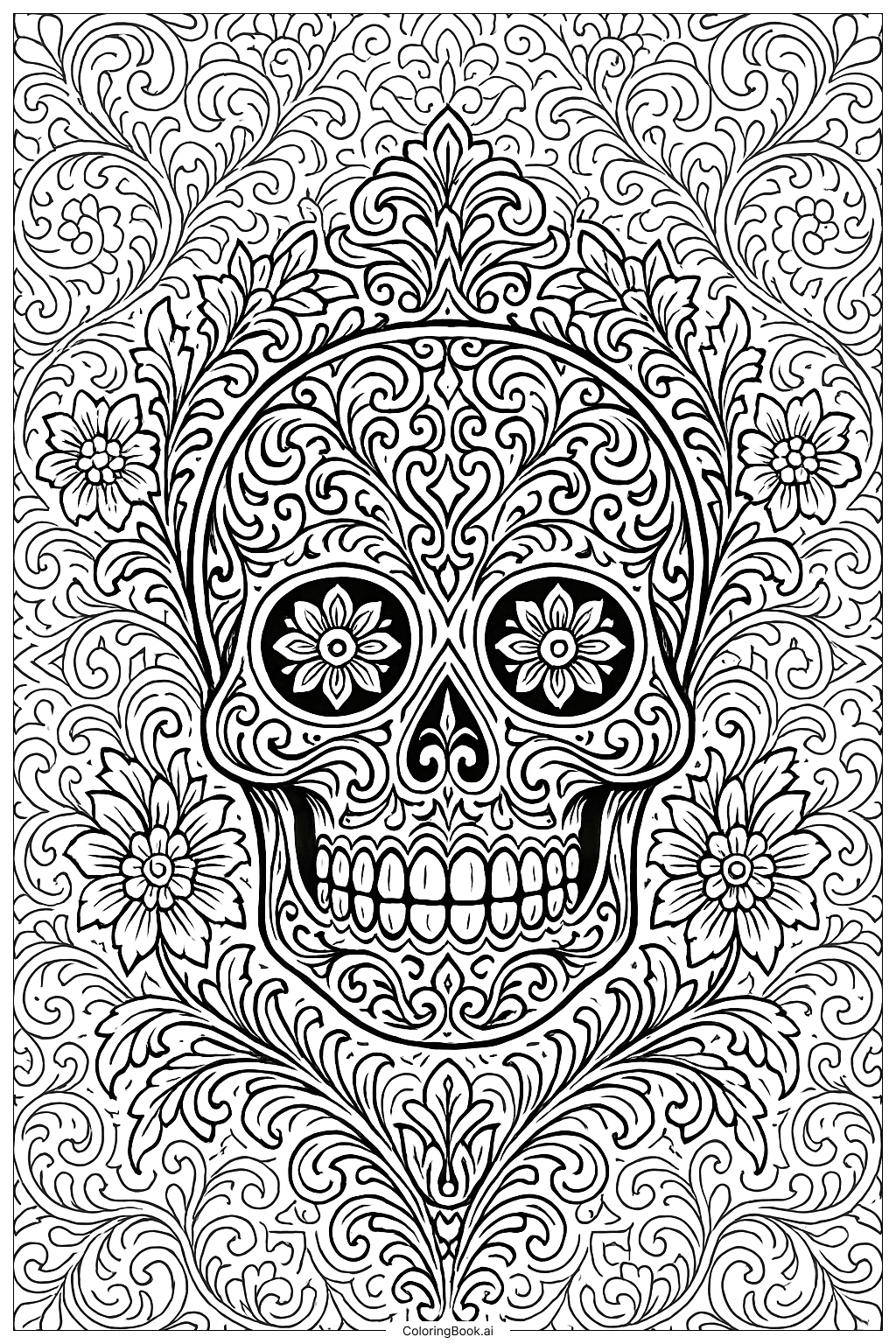  Trang tô màu Lá Chết Trang Trí Hình Đầu Lâu Với Họa Tiết Filigree 