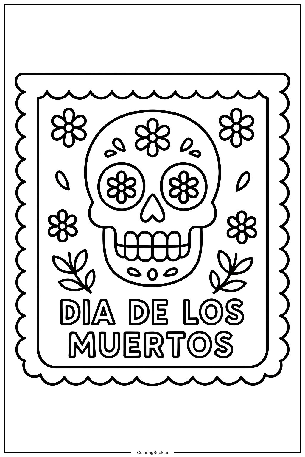  Página para colorear de Bandera de Papel Picado del Día de los Muertos 