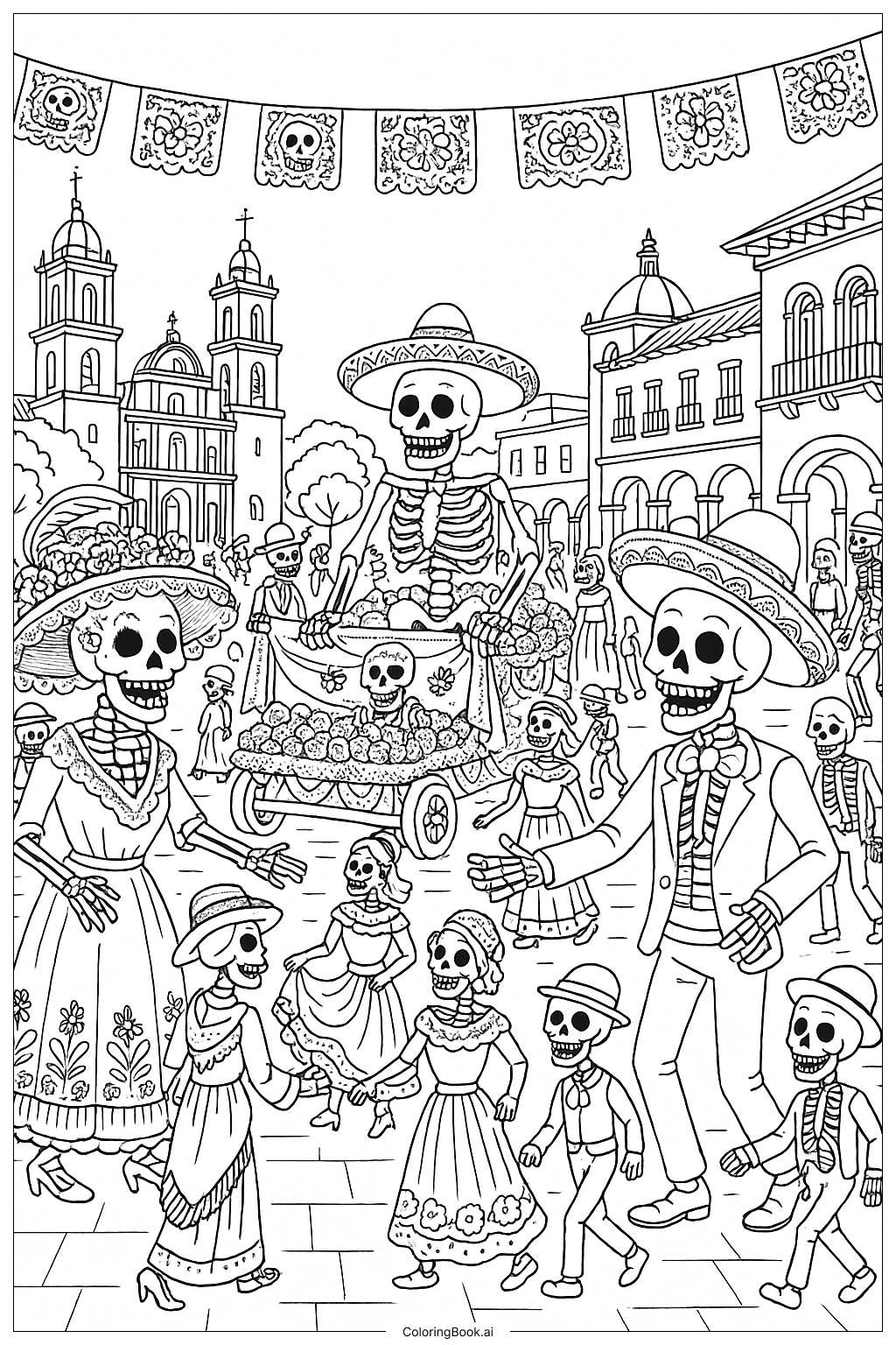  プラザのディア・デ・ロス・ムエルトスのパレードの塗り絵ページ 
