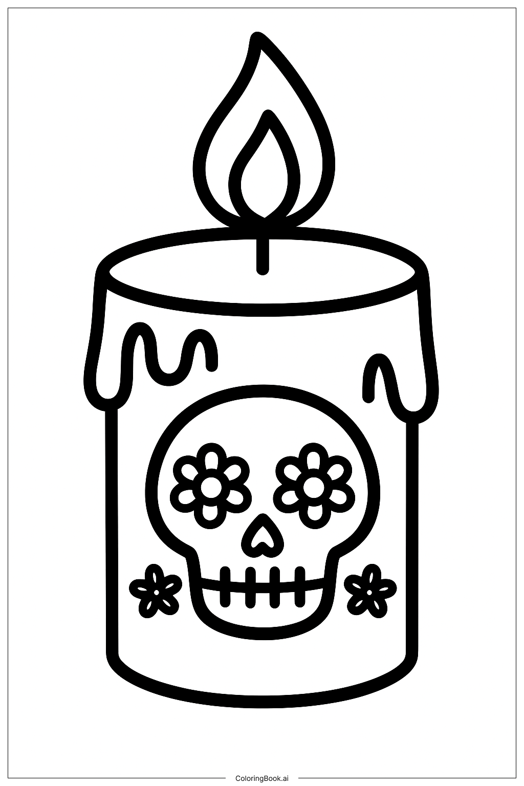  Página para colorear de Vela Individual de Día de los Muertos 