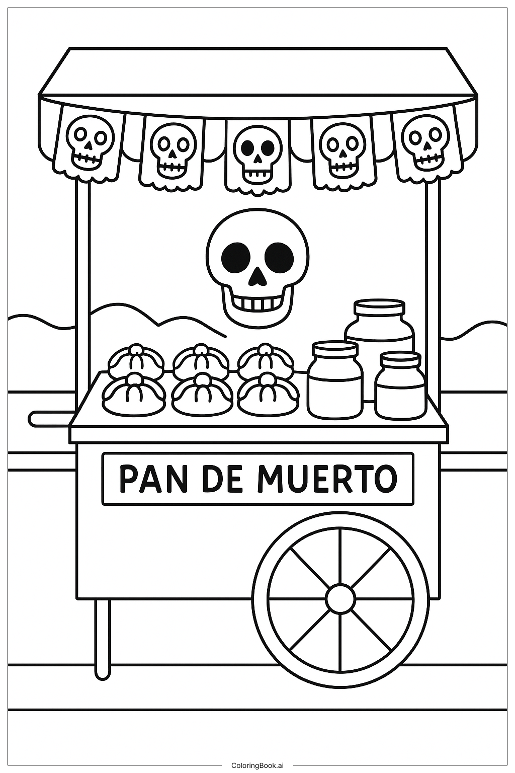 Page de coloriage Chariot de vendeur ambulant du Día de los Muertos 