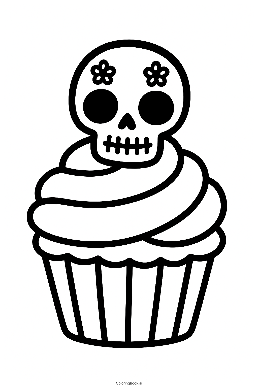  Página para colorear de Cupcake de Azúcar del Día de los Muertos 