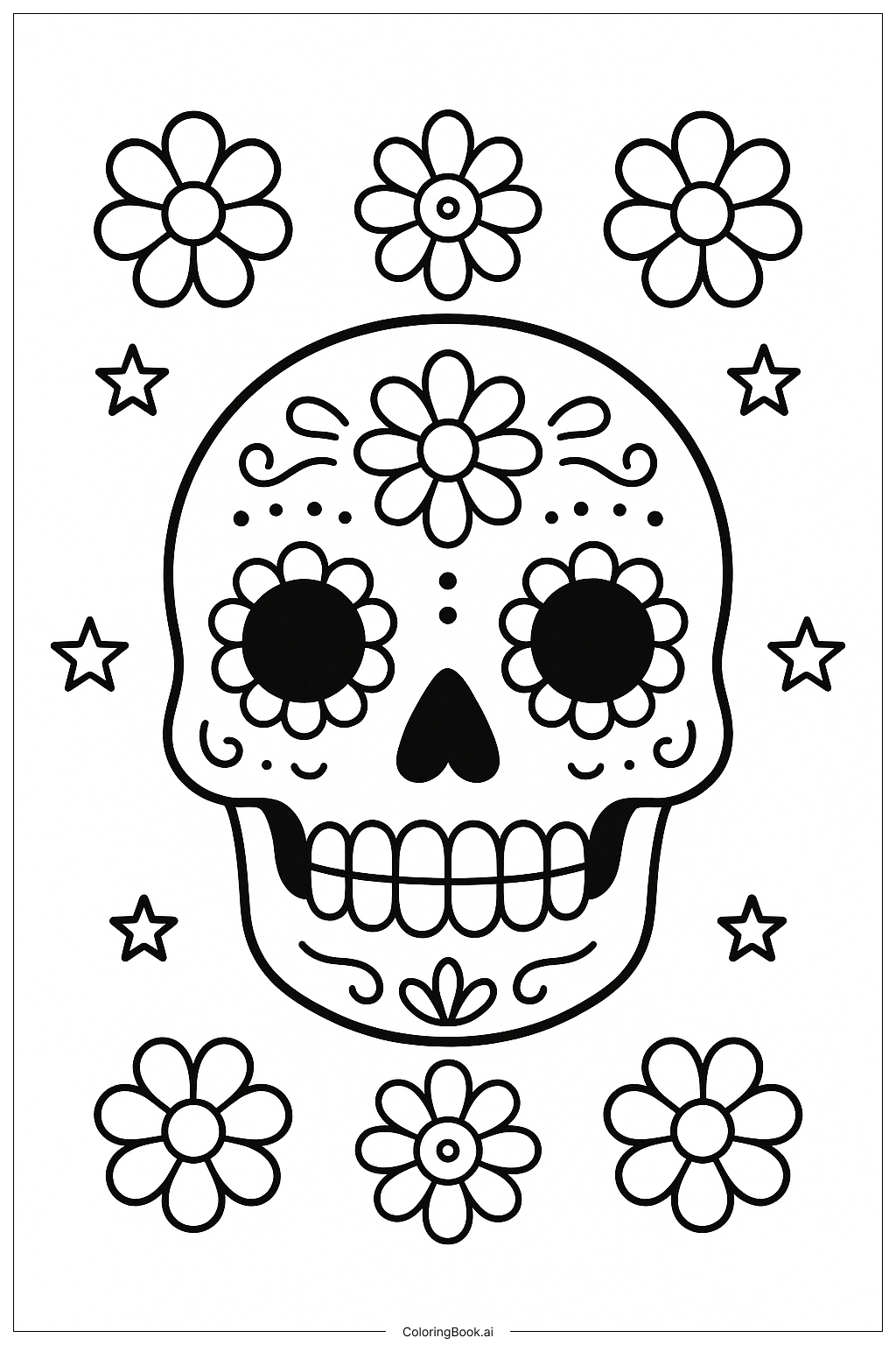  Page de coloriage Bordure de Masque Crâne de Sucre Dia De Los Muertos 