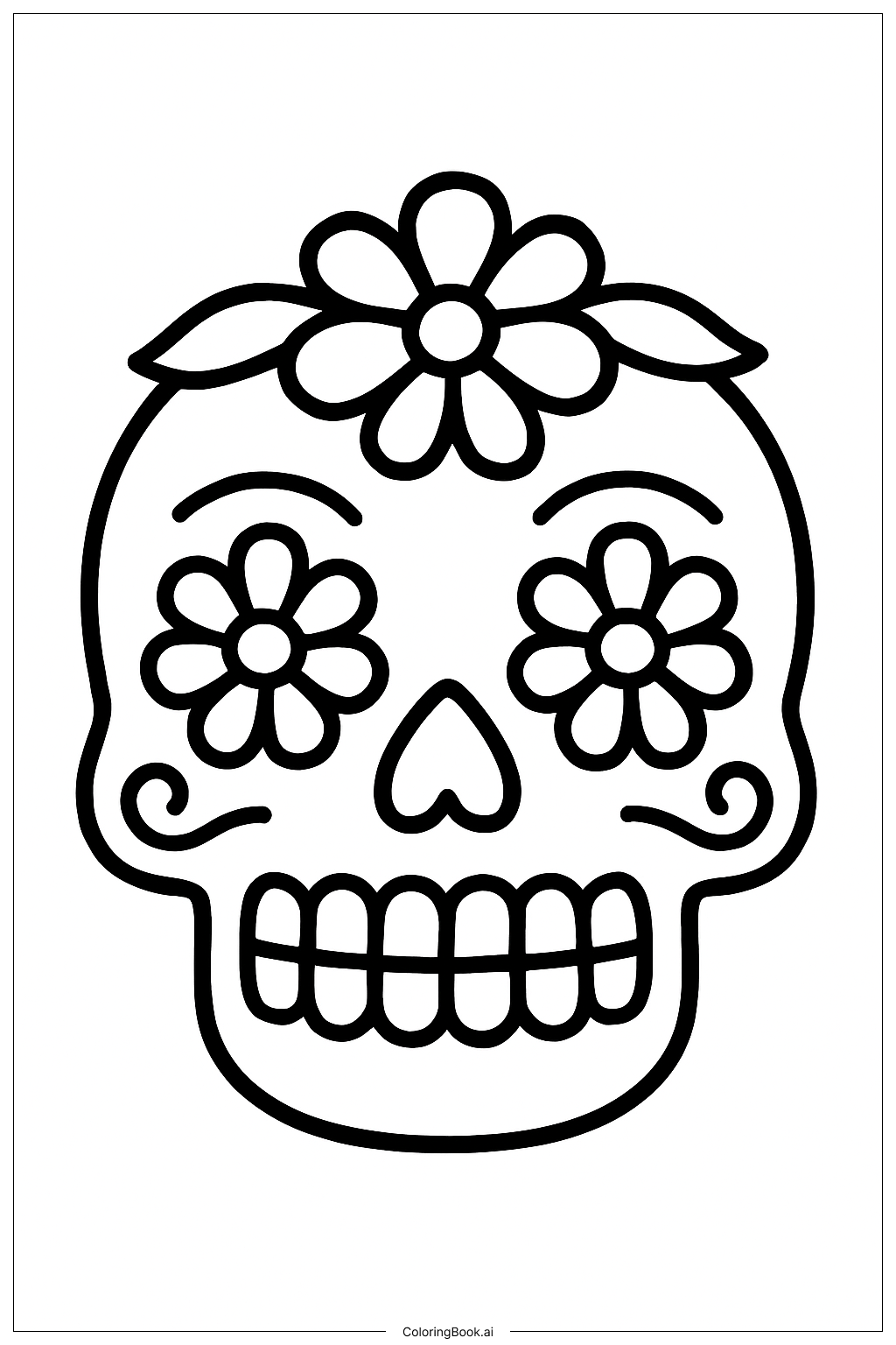  Página para colorear de Calavera de Azúcar del Día de los Muertos 