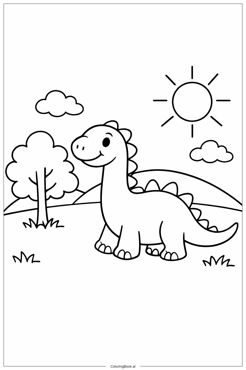  公园里的恐龙图案填色页 