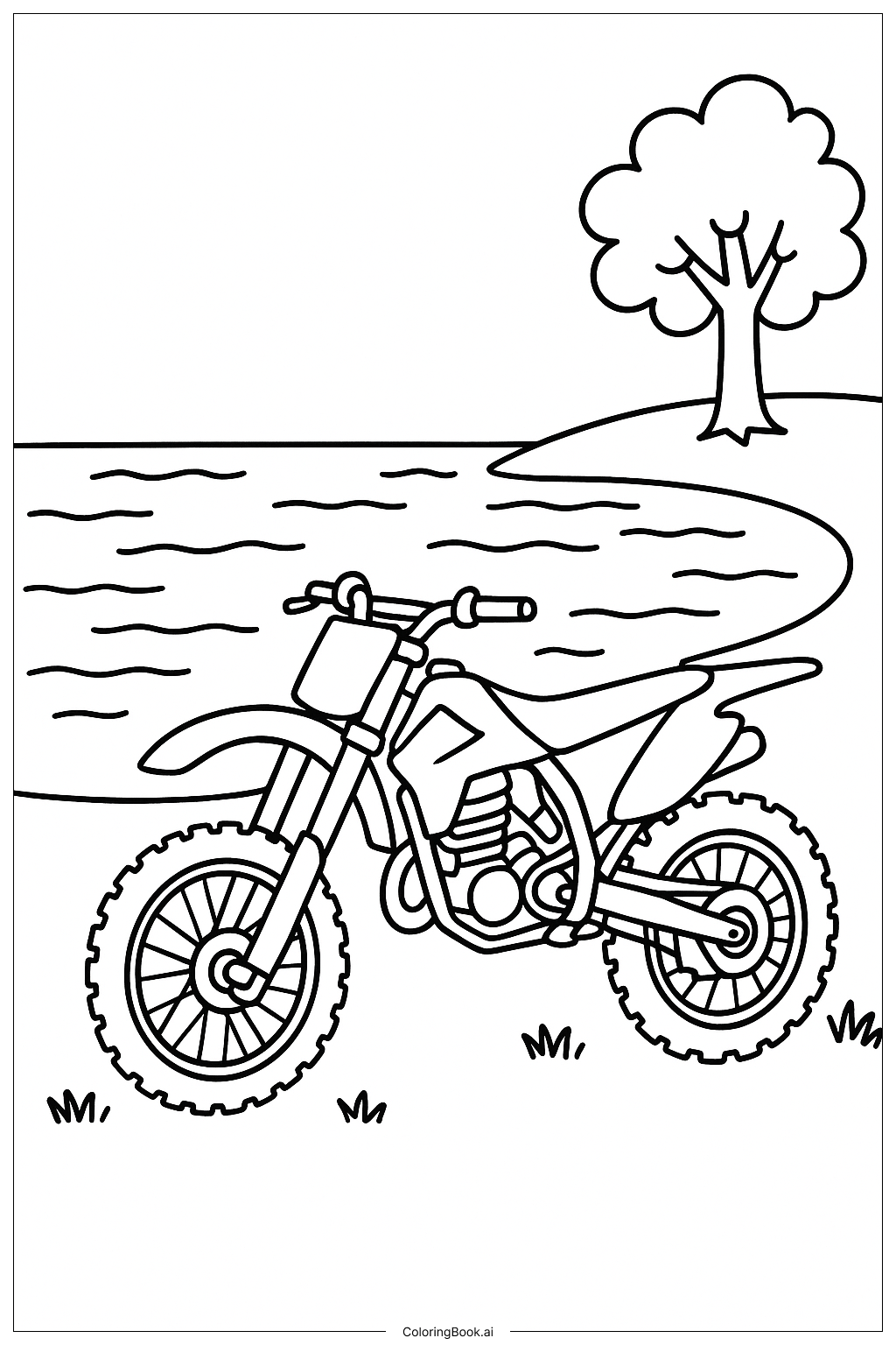  Page de coloriage Moto Tout-Terrain au Bord du Lac 