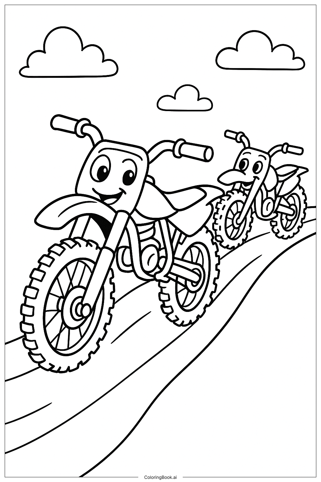  더트 바이크 추격 장면 색칠공부 페이지 