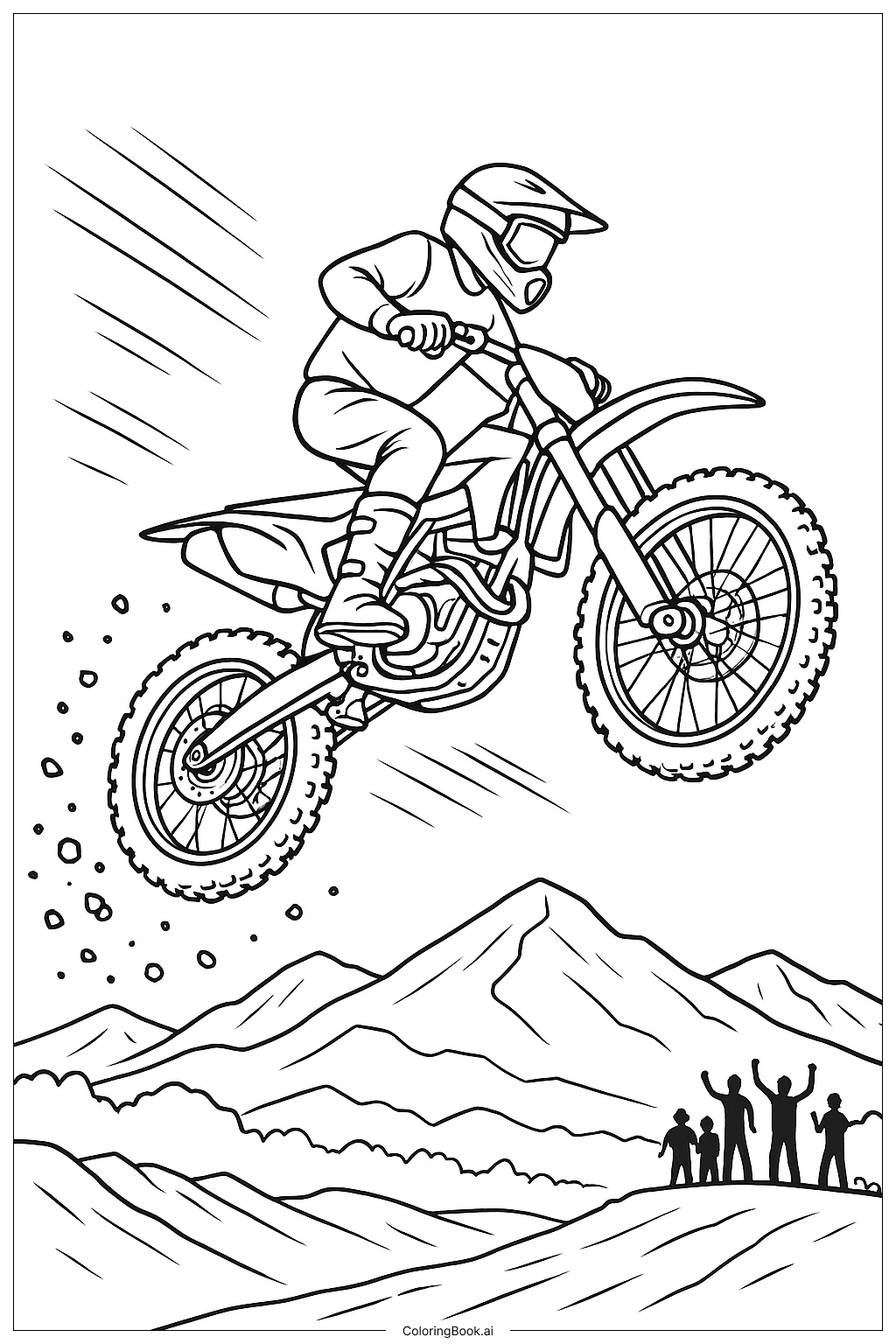  Page de coloriage Scène de Saut Extrême en Moto Tout-Terrain 