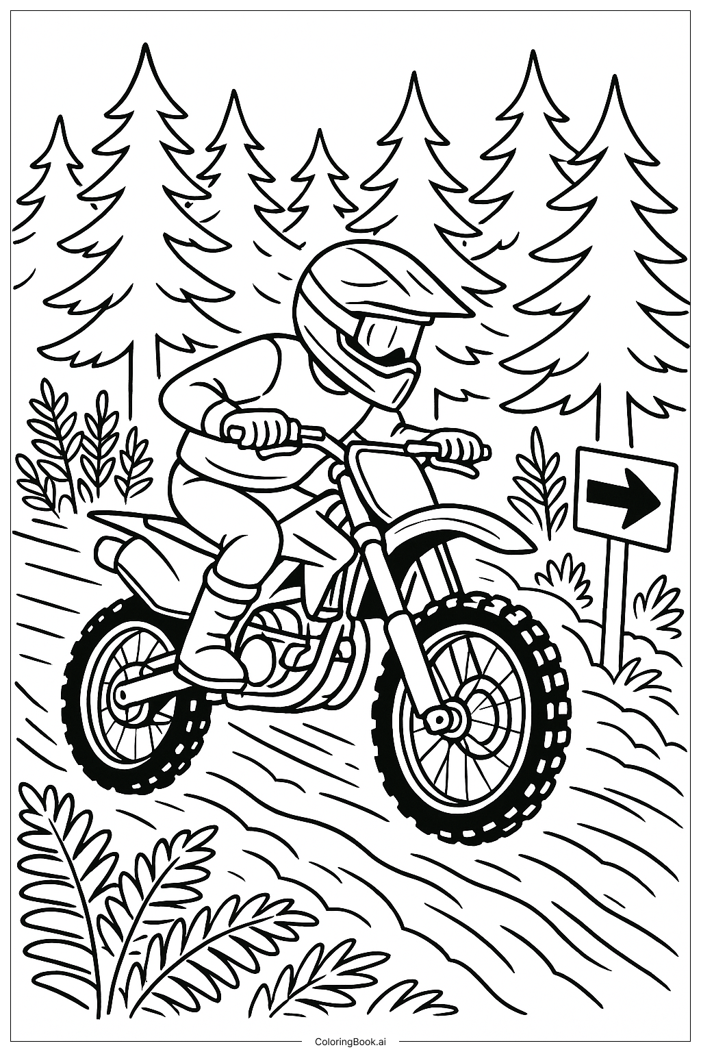 Dirt Bike Forest Rally Coloring Page