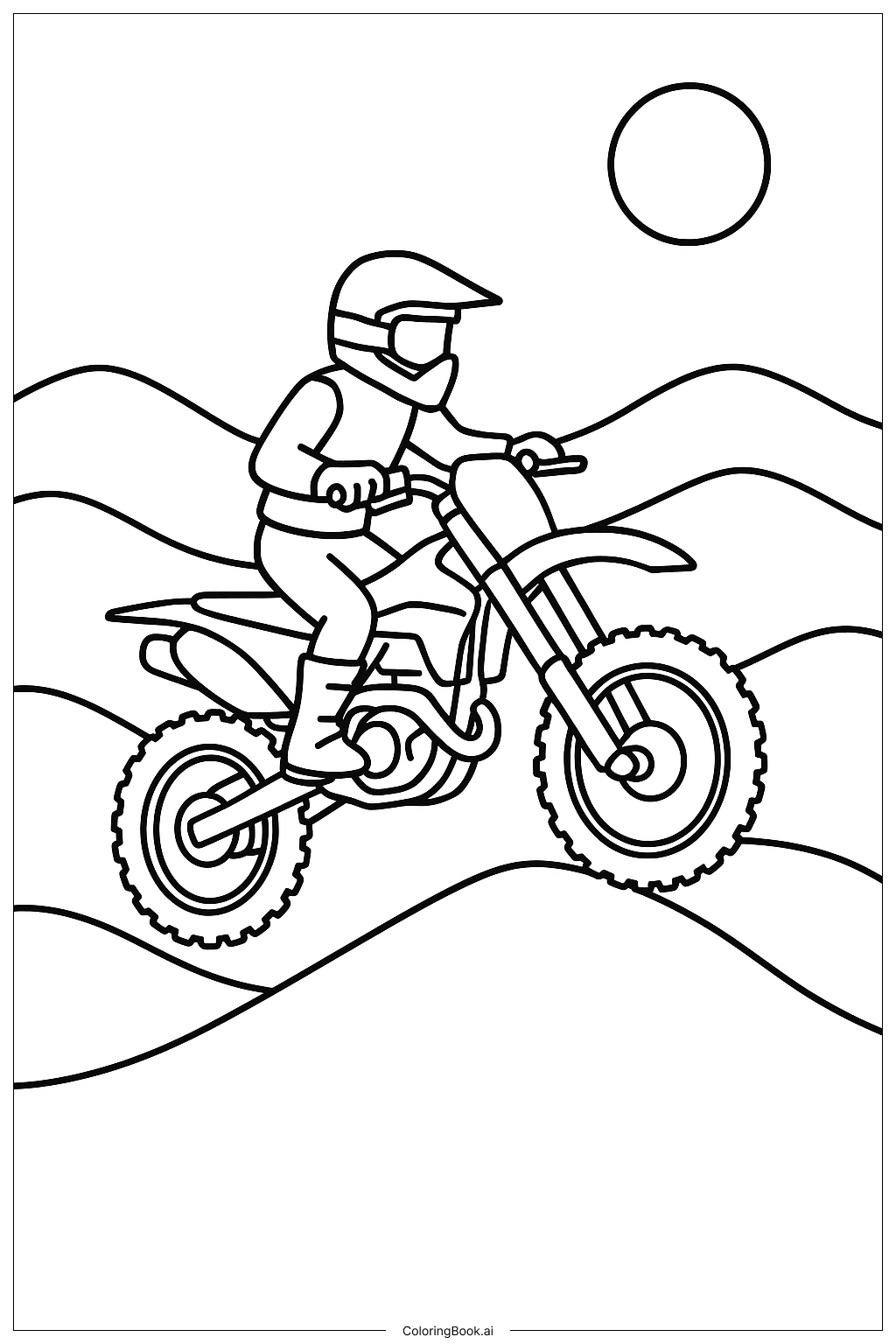  모래 언덕의 흙길 바이크 색칠공부 페이지 