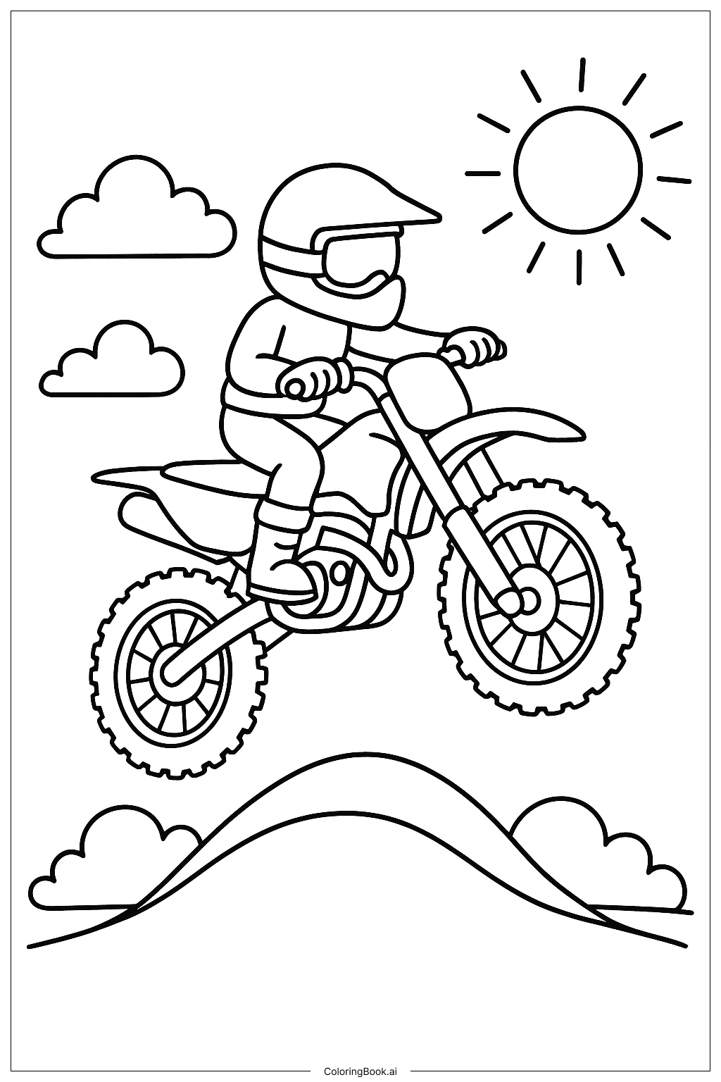  흙길 오토바이 언덕 점프 색칠공부 페이지 