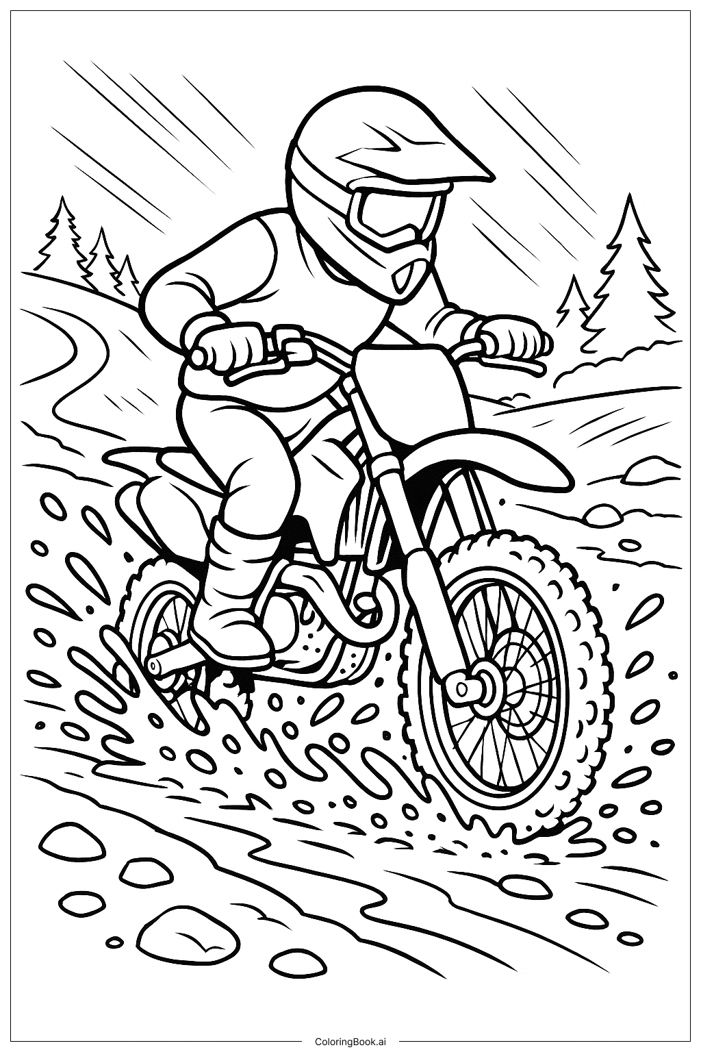 Dirt Bike Mud Splash Action Coloring Page