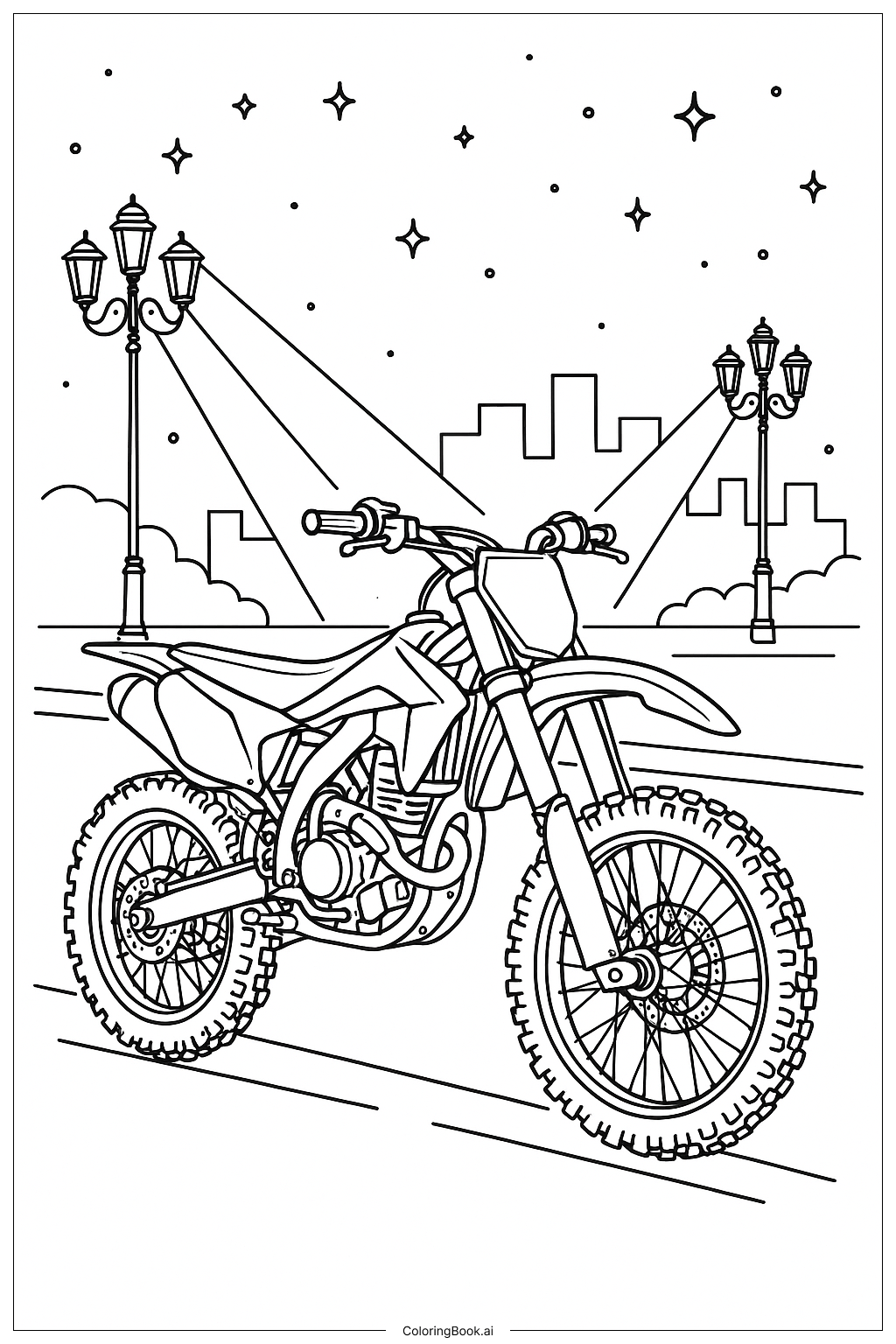  夜間燈光越野車騎乘著色頁 