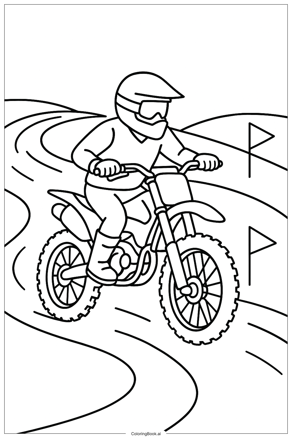  흙길에서의 더트 바이크 색칠공부 페이지 