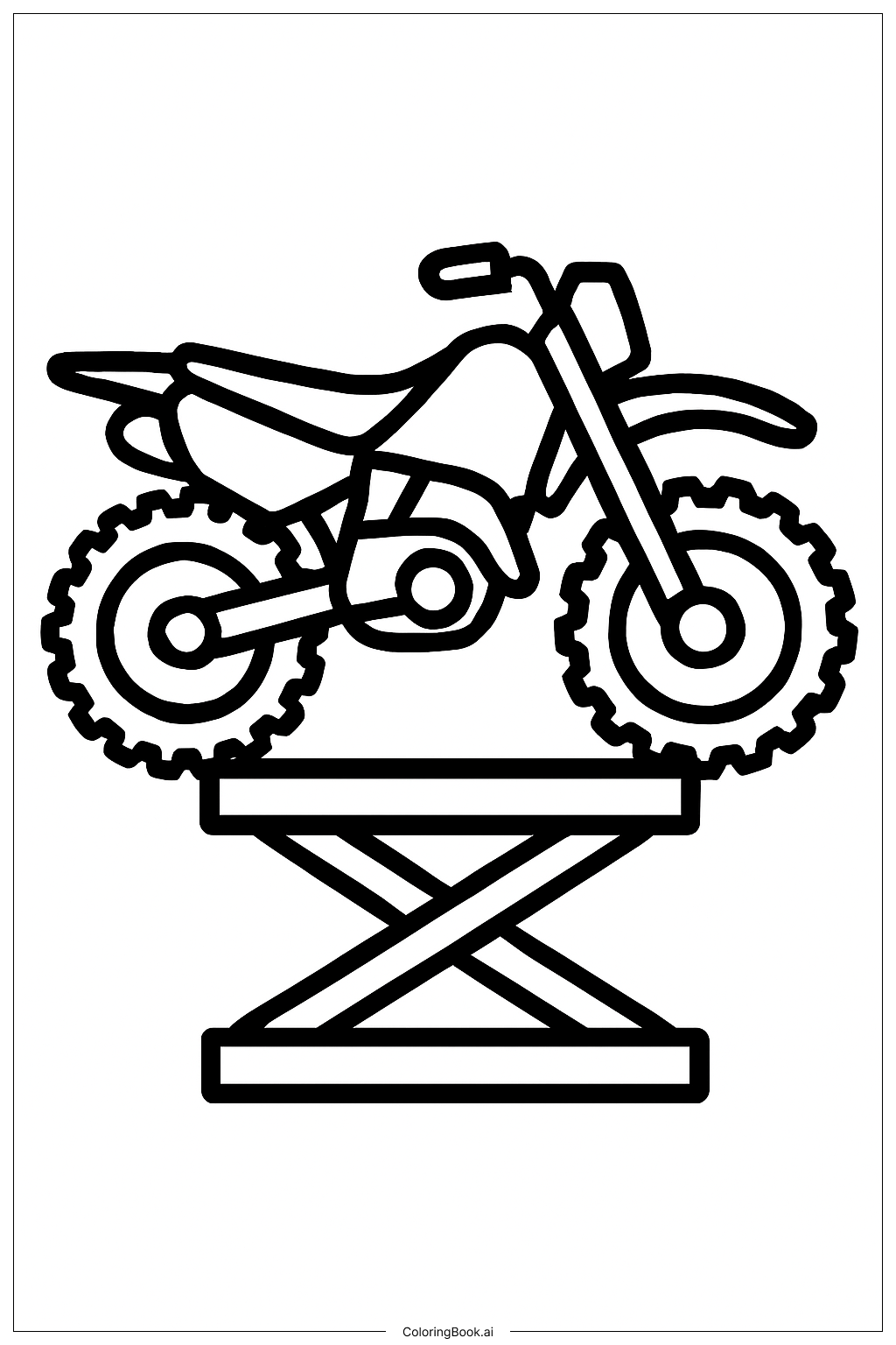  리프트 위의 더트 바이크 색칠공부 페이지 