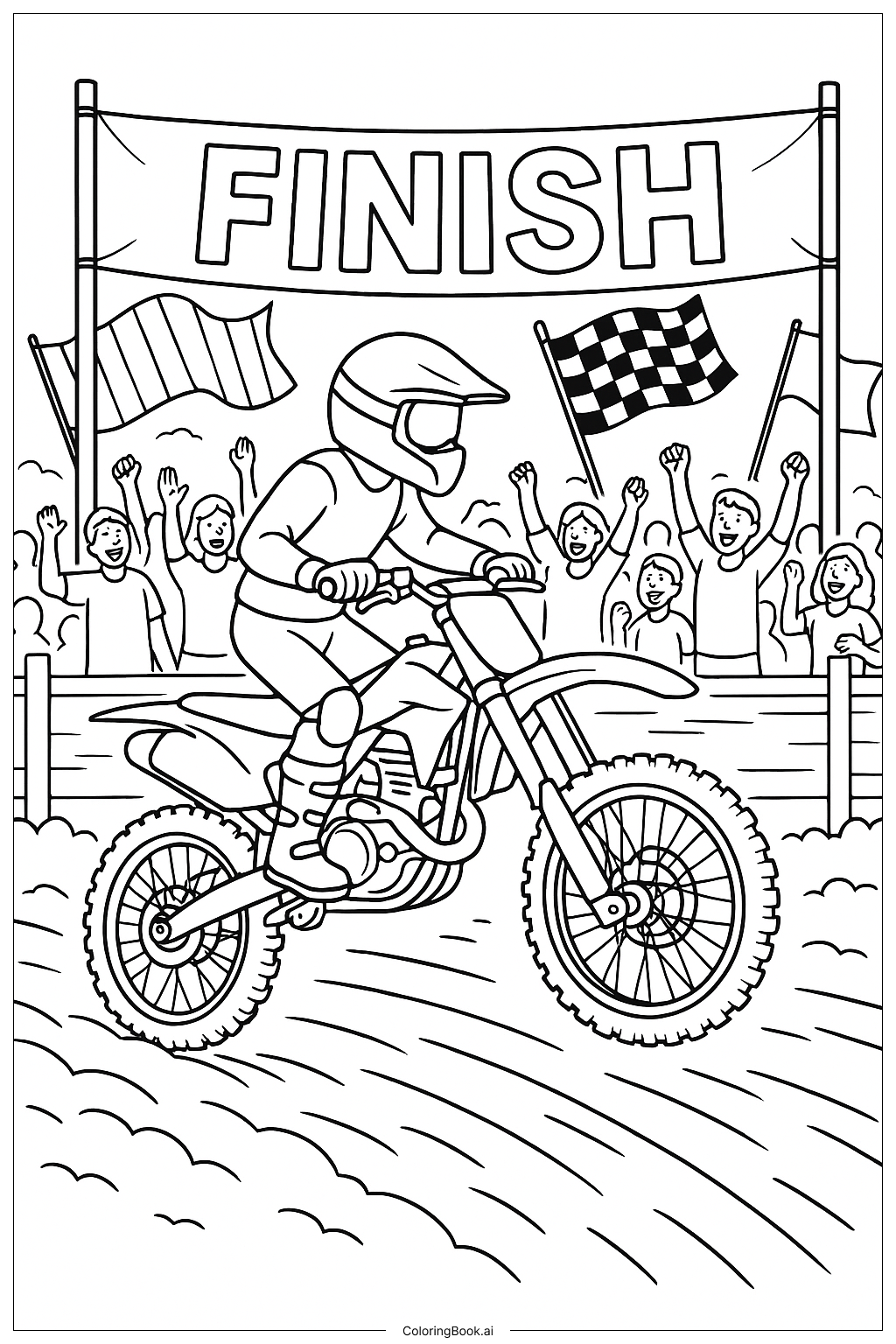  Page de coloriage Ligne d'Arrivée de Course de Moto Tout-Terrain 