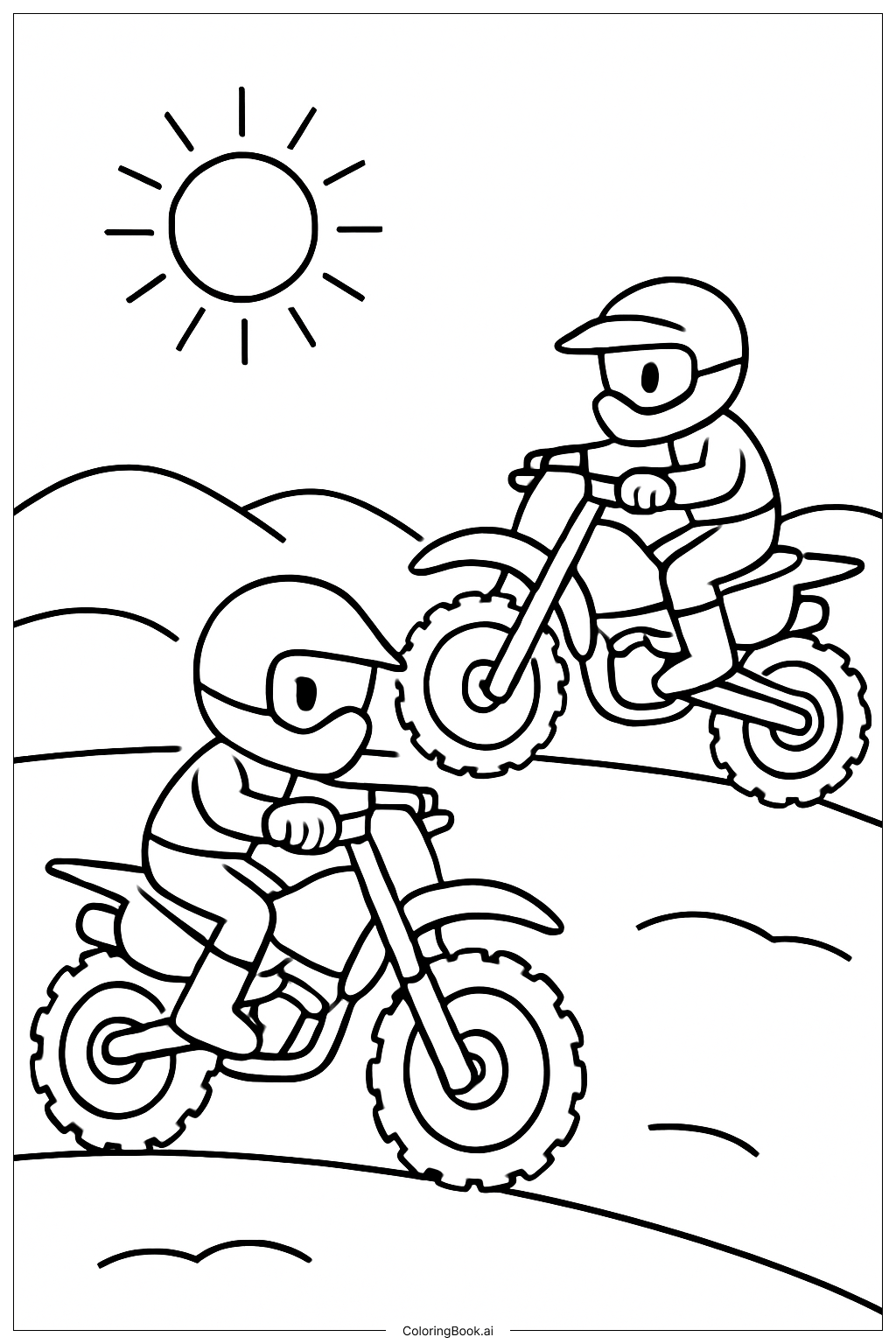  더트 바이크 레이싱 친구 색칠공부 페이지 