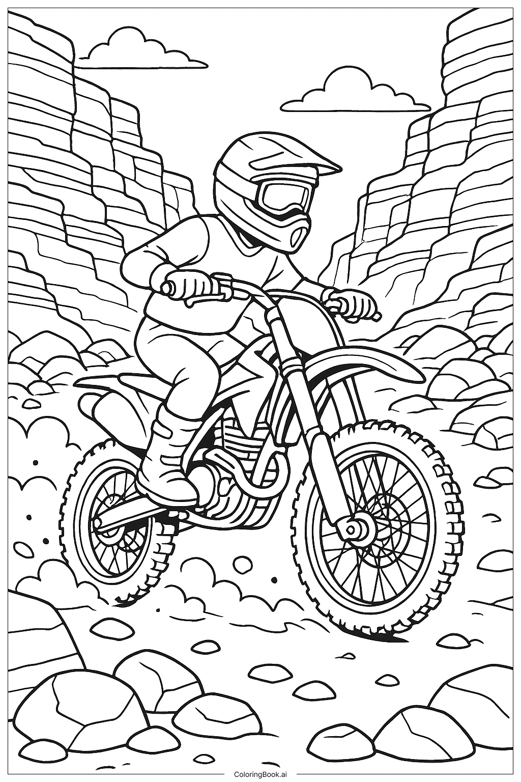 Dirt Bike Rocky Canyon Ride Coloring Page