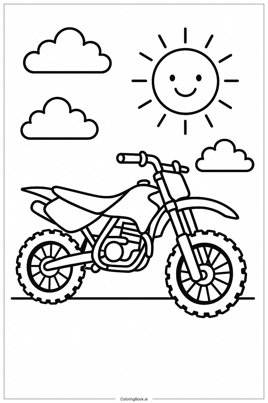  해와 구름이 있는 먼지 자전거 색칠공부 페이지 