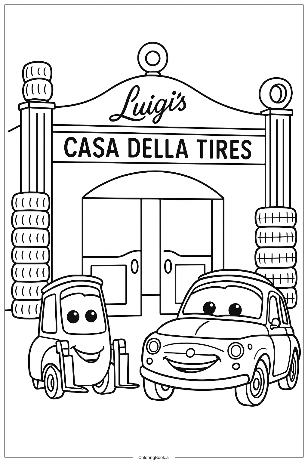  Trang tô màu Disney Cars Cửa Hàng Guido Và Luigi 