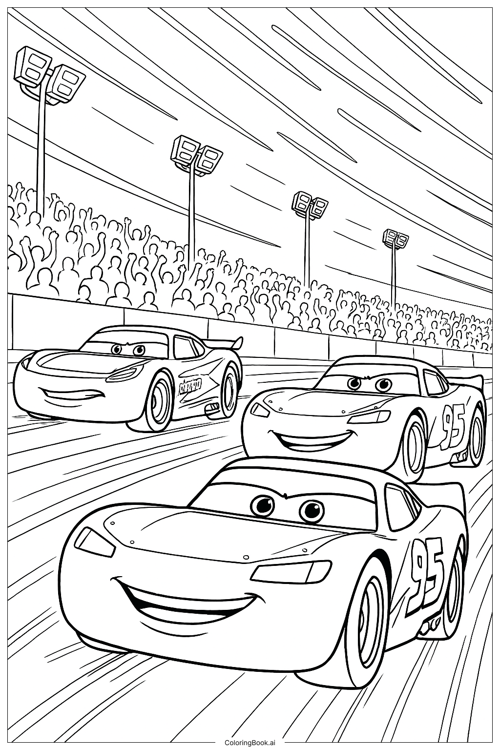  Trang tô màu Cuộc Đua Đêm Disney Cars Với Đèn Sáng 