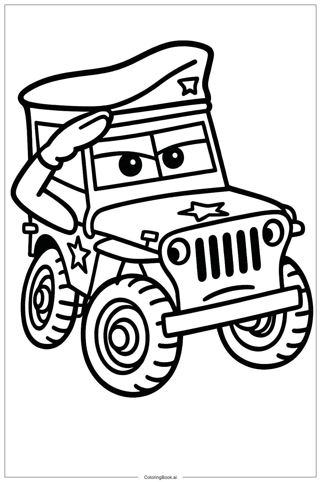  Página para colorir de Disney Cars Sarge Saudando 