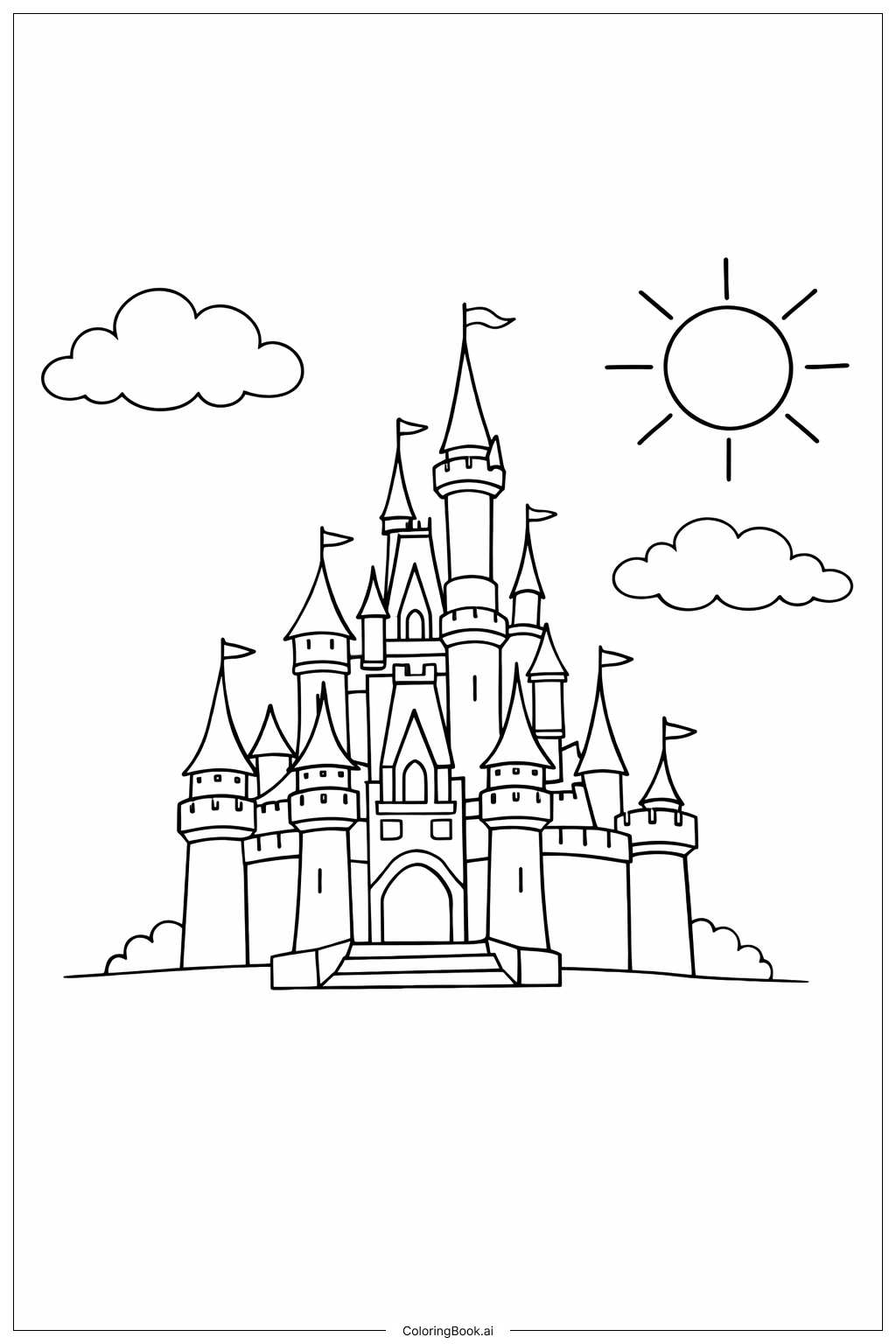  디즈니 성의 낮 풍경 색칠공부 페이지 