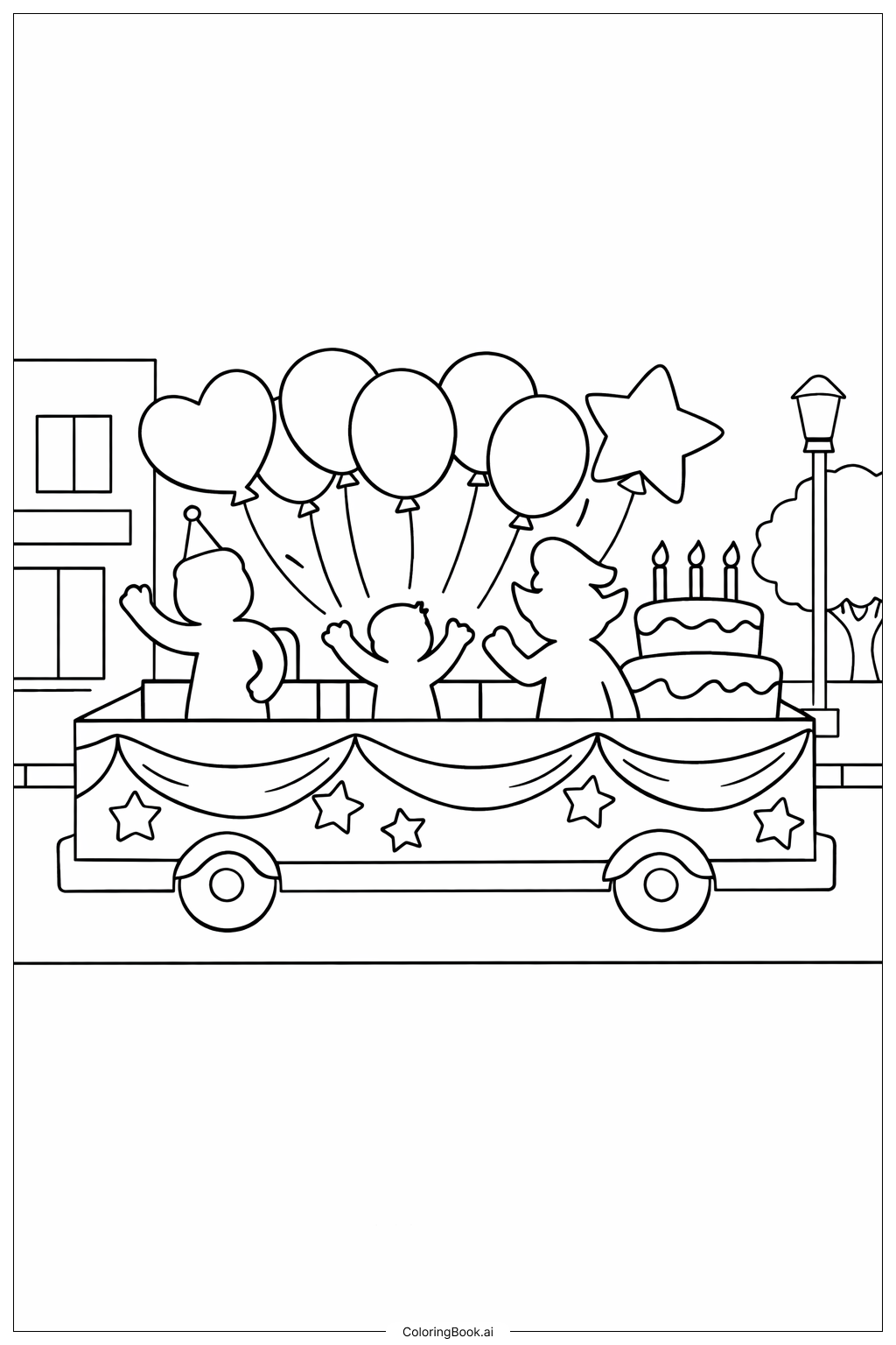 带气球的迪士尼圣诞游行填色页 