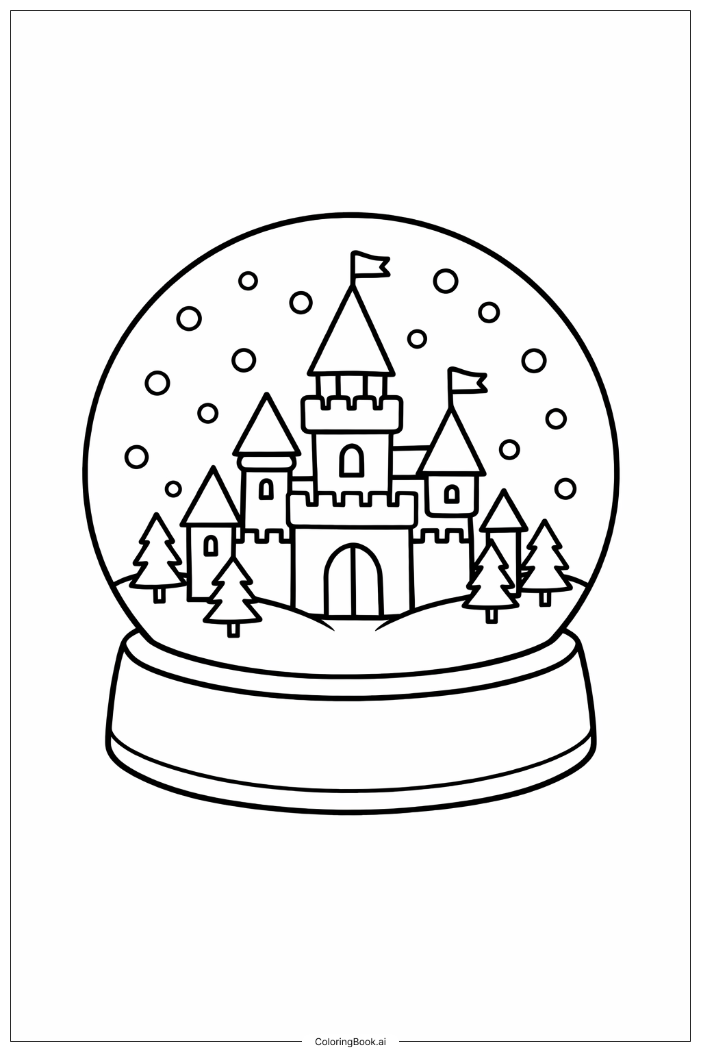  迪士尼圣诞雪球城堡填色页 