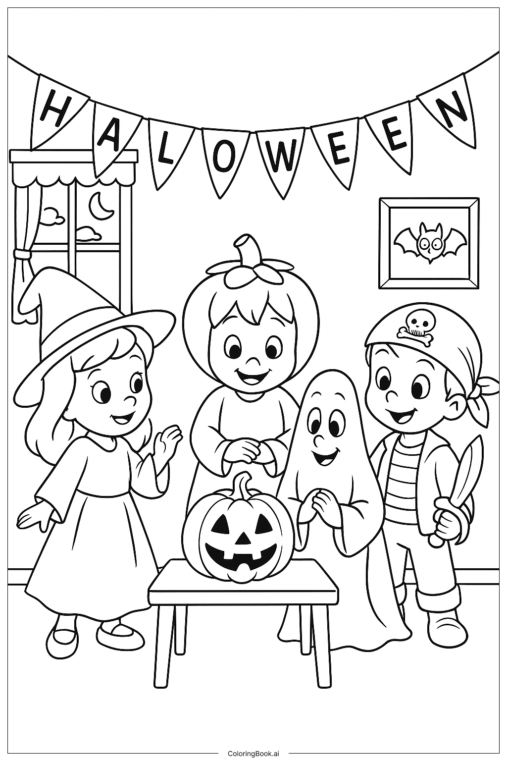 迪士尼万圣节服装派对填色页