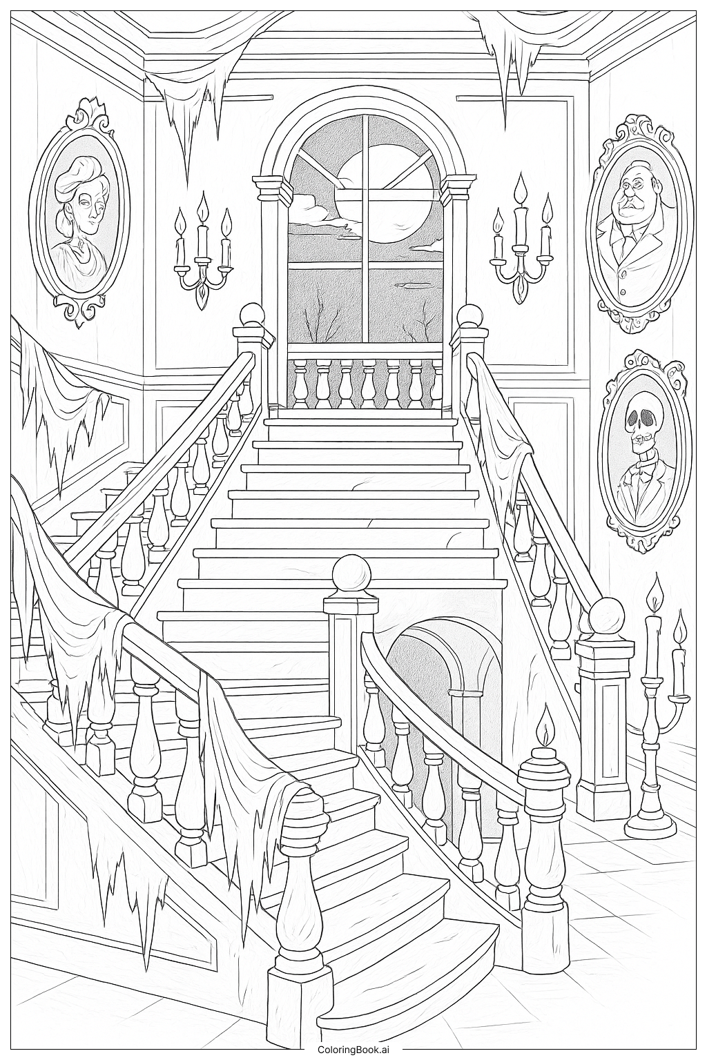  迪士尼万圣节鬼屋内部填色页 