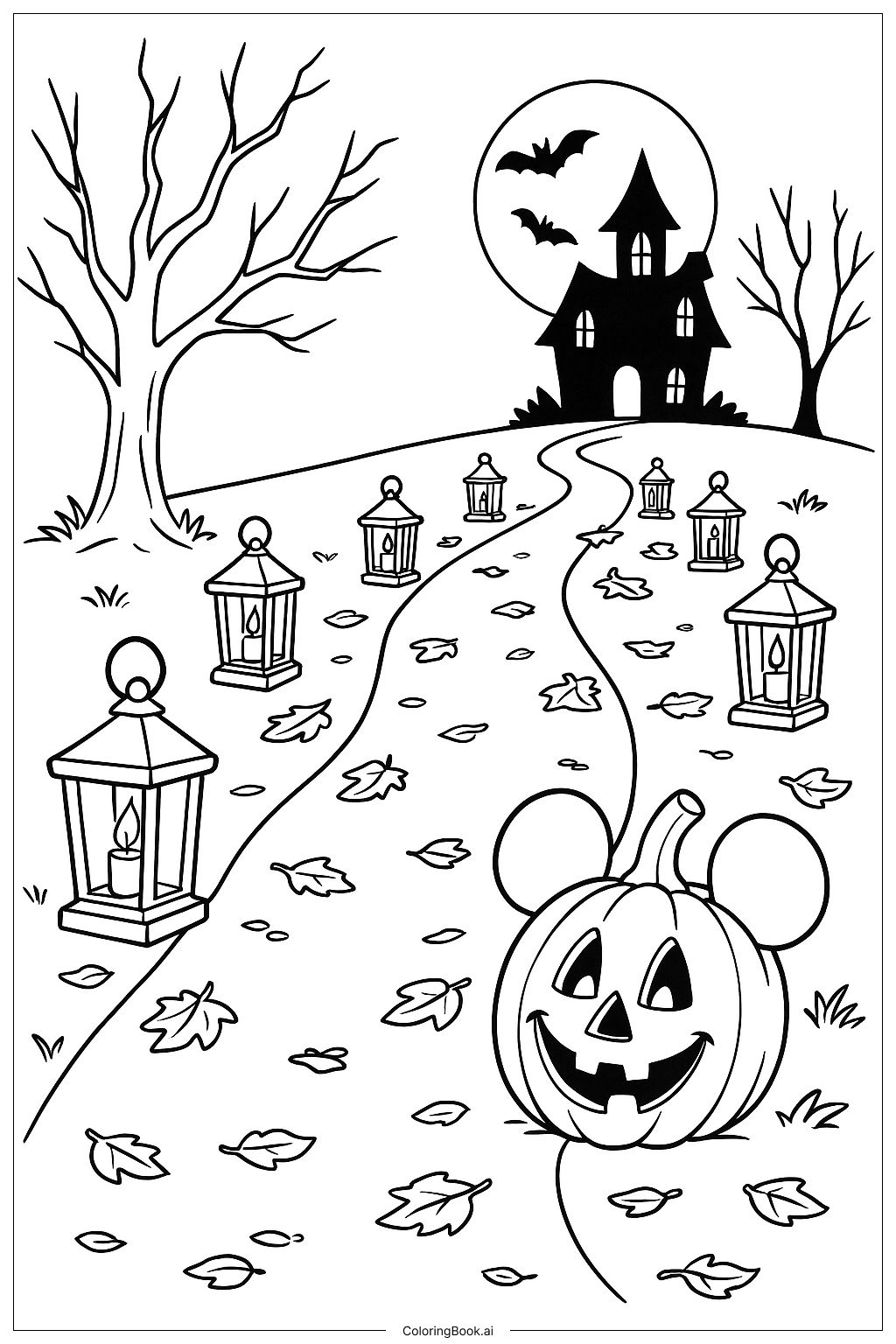  迪士尼万圣节灯笼小路填色页 