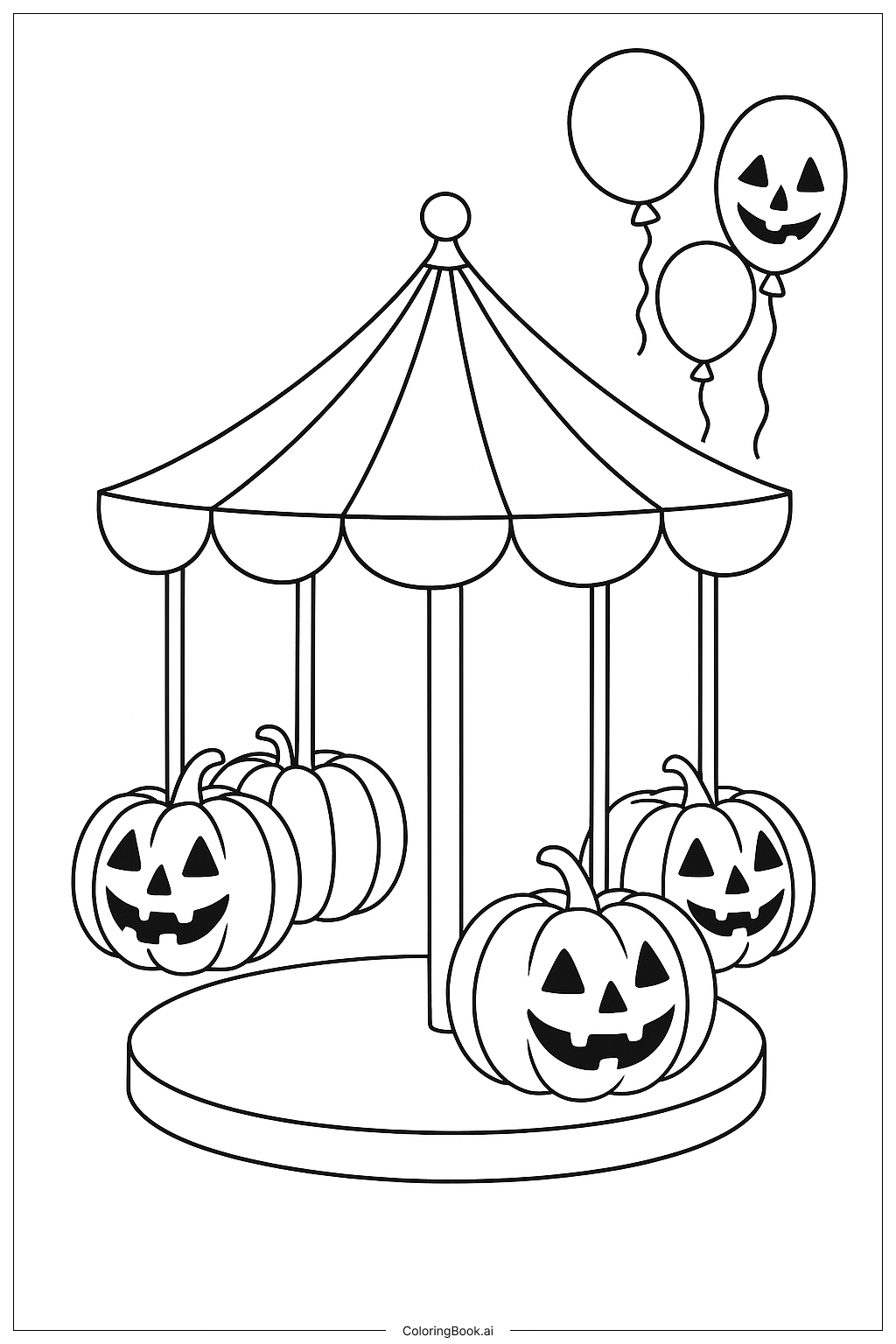  迪士尼万圣节小旋转木马填色页 
