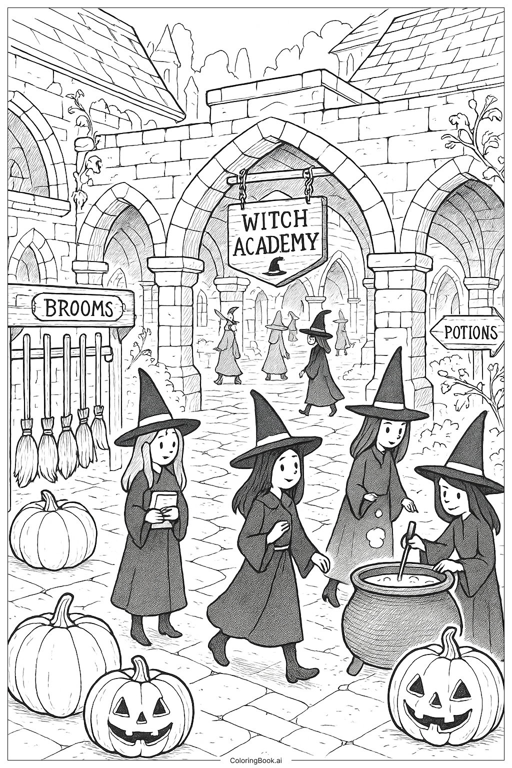  迪士尼万圣节女巫学院填色页 