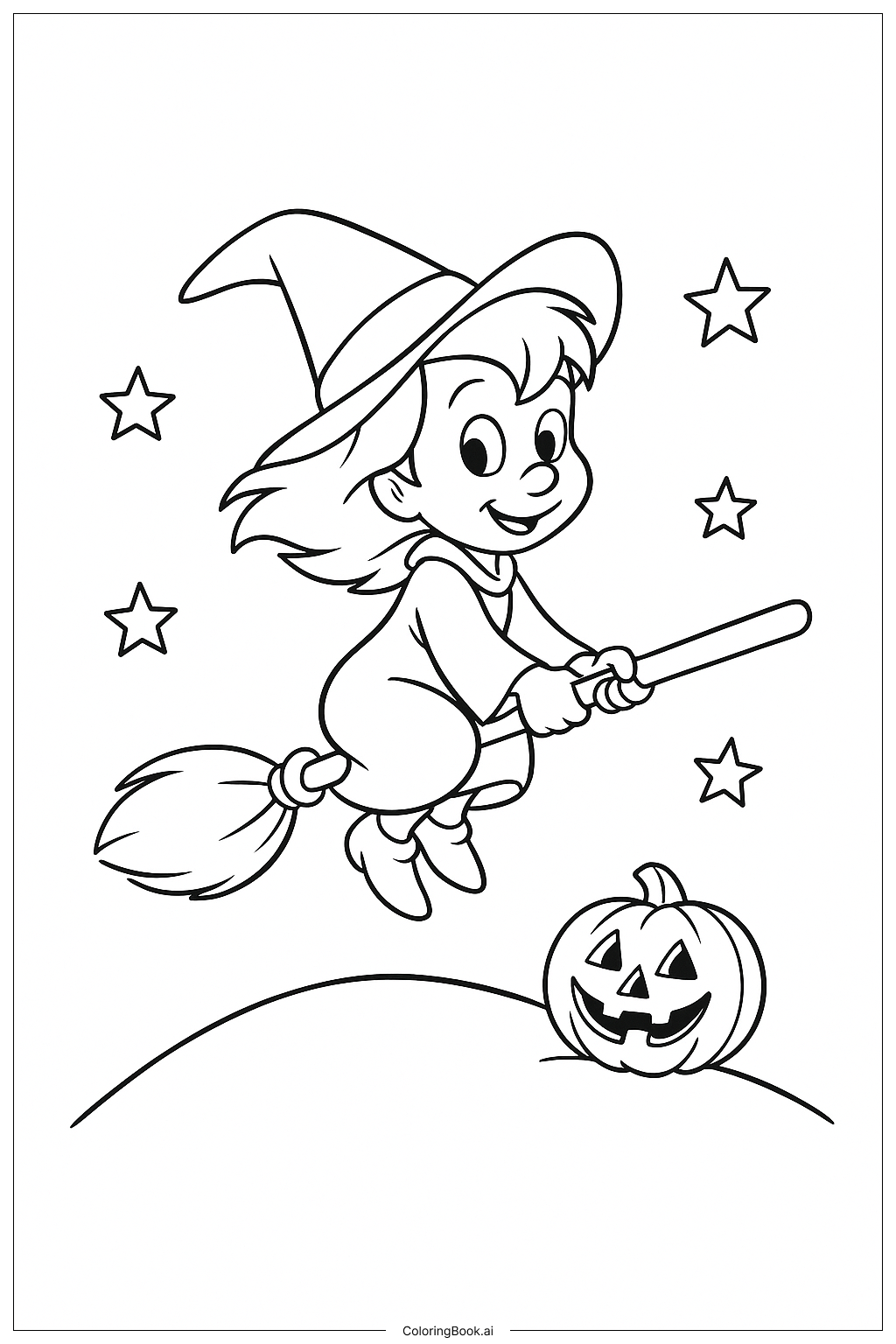 迪士尼万圣节女巫骑行填色页