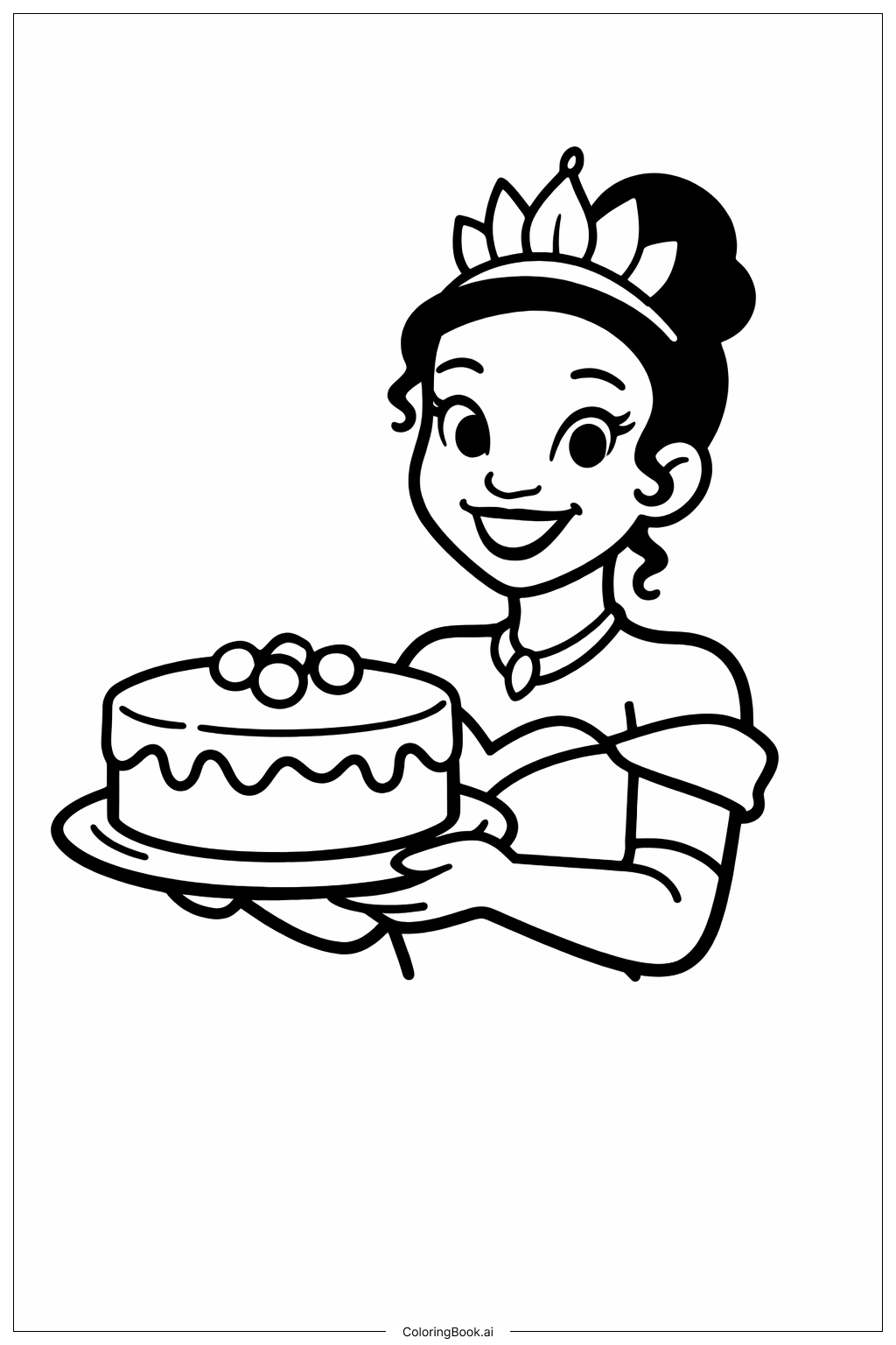  Page de coloriage La Princesse Disney Tiana Prépare un Gâteau 