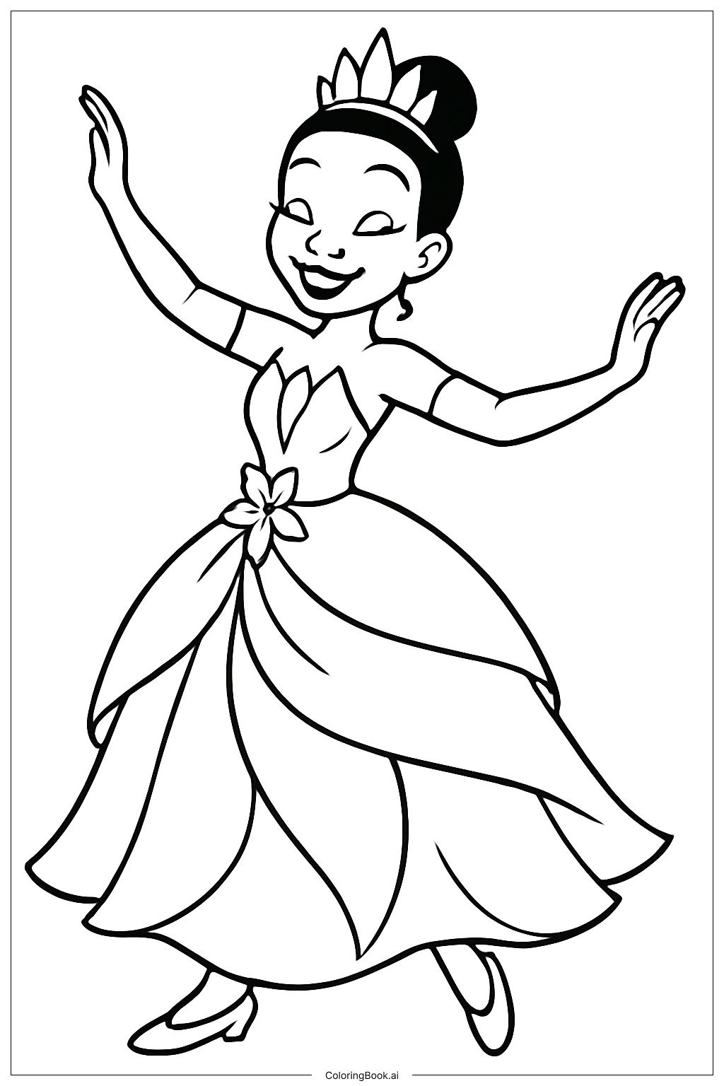  Page de coloriage Princesse Disney Tiana en train de danser 
