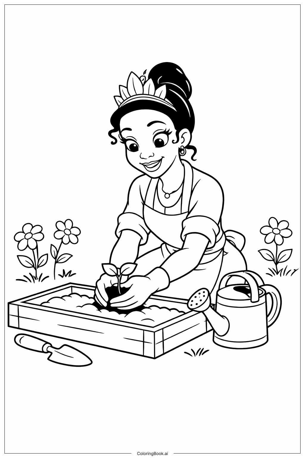  Trang tô màu Công chúa Disney Tiana làm vườn 