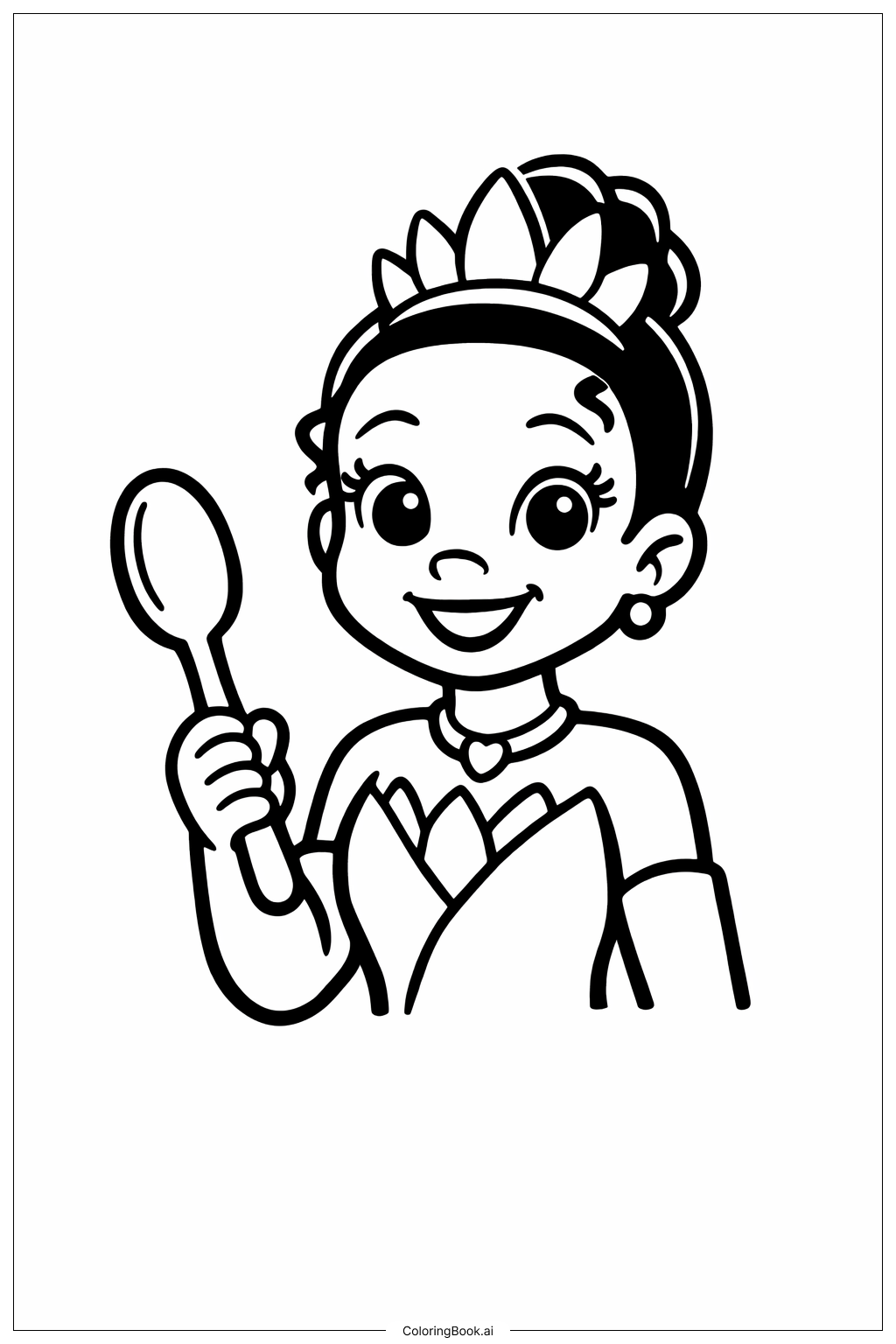  Page de coloriage Princesse Disney Tiana tenant une cuillère 