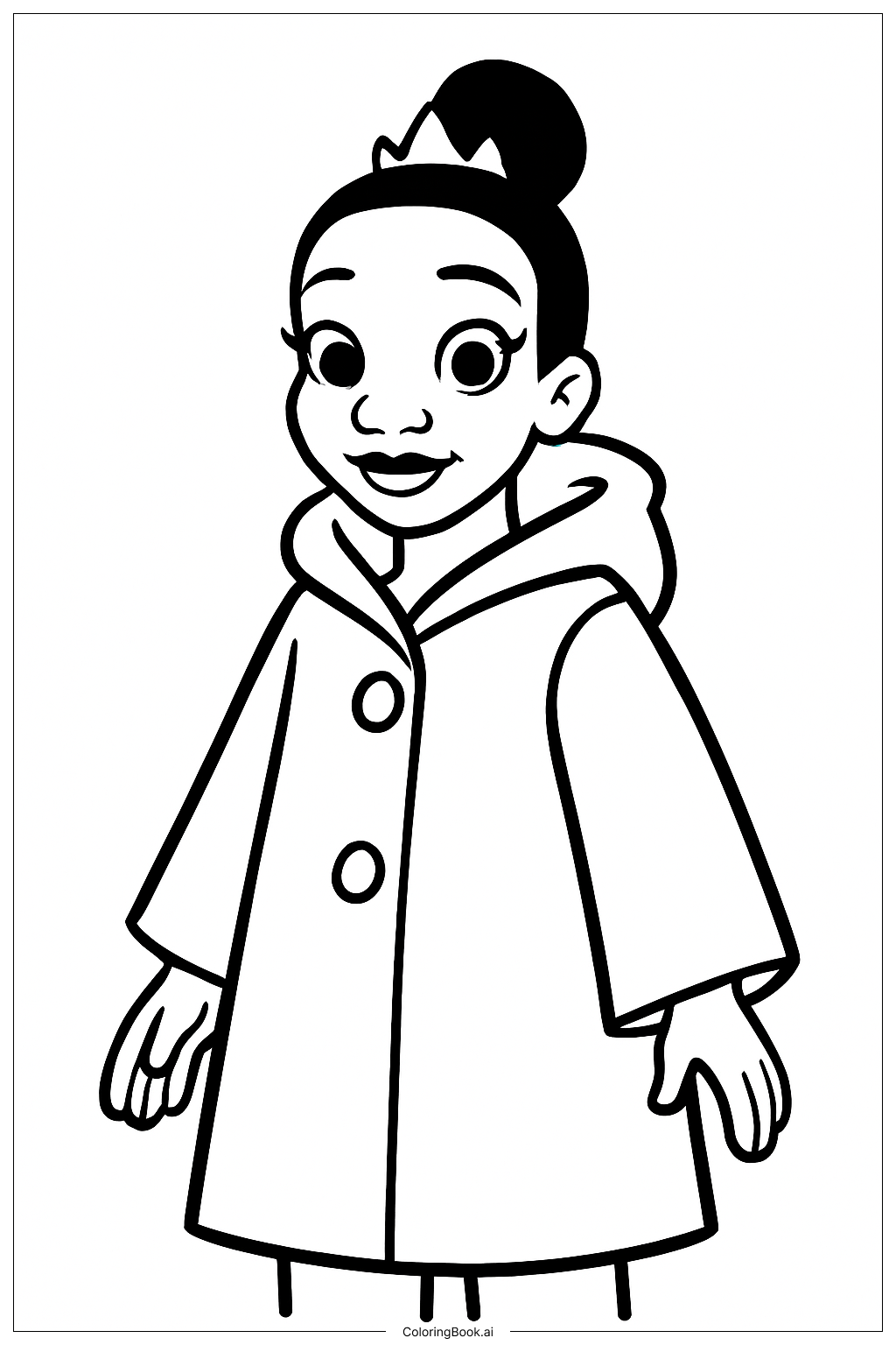  レインコートを着たディズニープリンセス ティアナの塗り絵ページ 