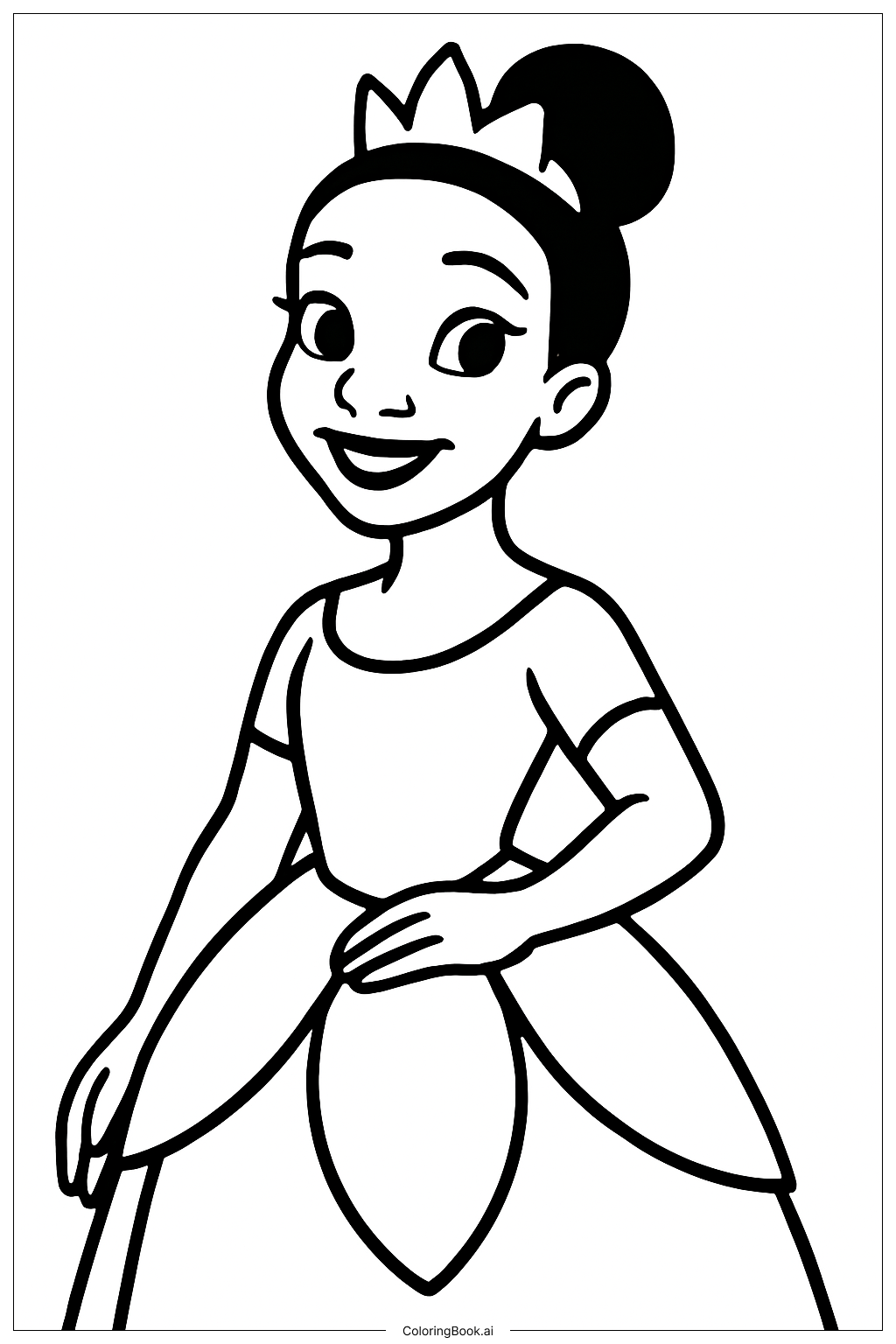  Page de coloriage Princesse Disney Tiana en Robe Simple 