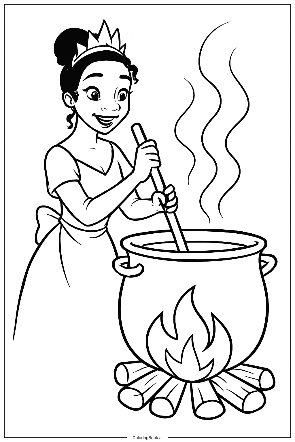  Trang tô màu Công chúa Disney Tiana đang nấu Gumbo 