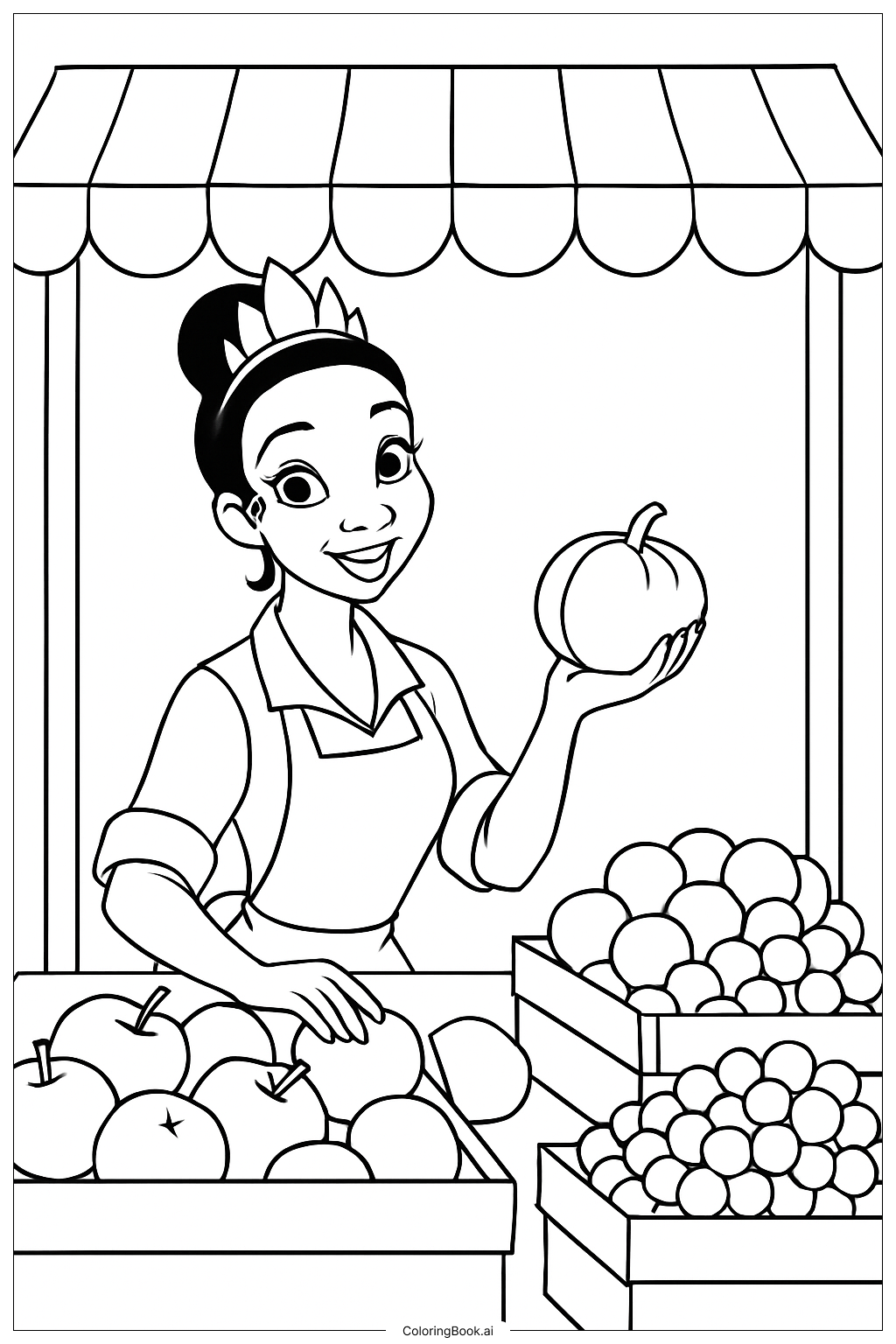  ディズニープリンセス ティアナの市場の風景の塗り絵ページ 