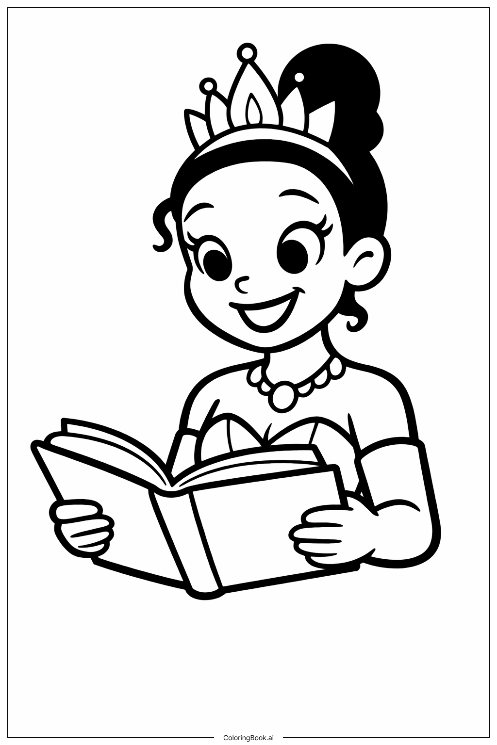  Page de coloriage Livre de lecture de la princesse Disney Tiana 